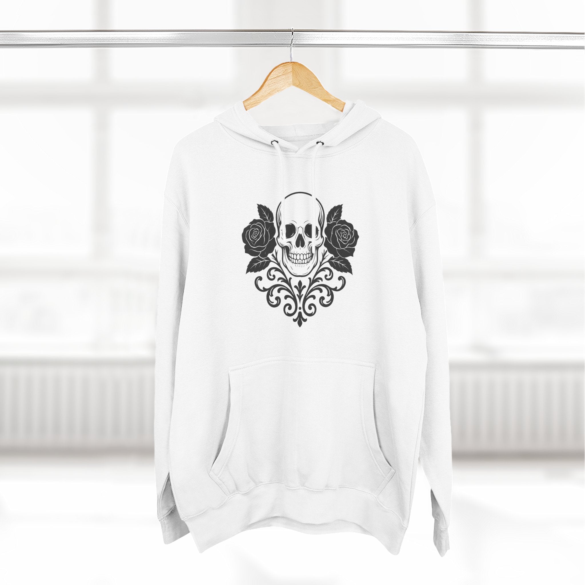 Gothic Skull and Roses Hoodie, Cozy Unisex Fleece Sweatshirt, Halloween Gift, Casual Streetwear, Edgy Fashion