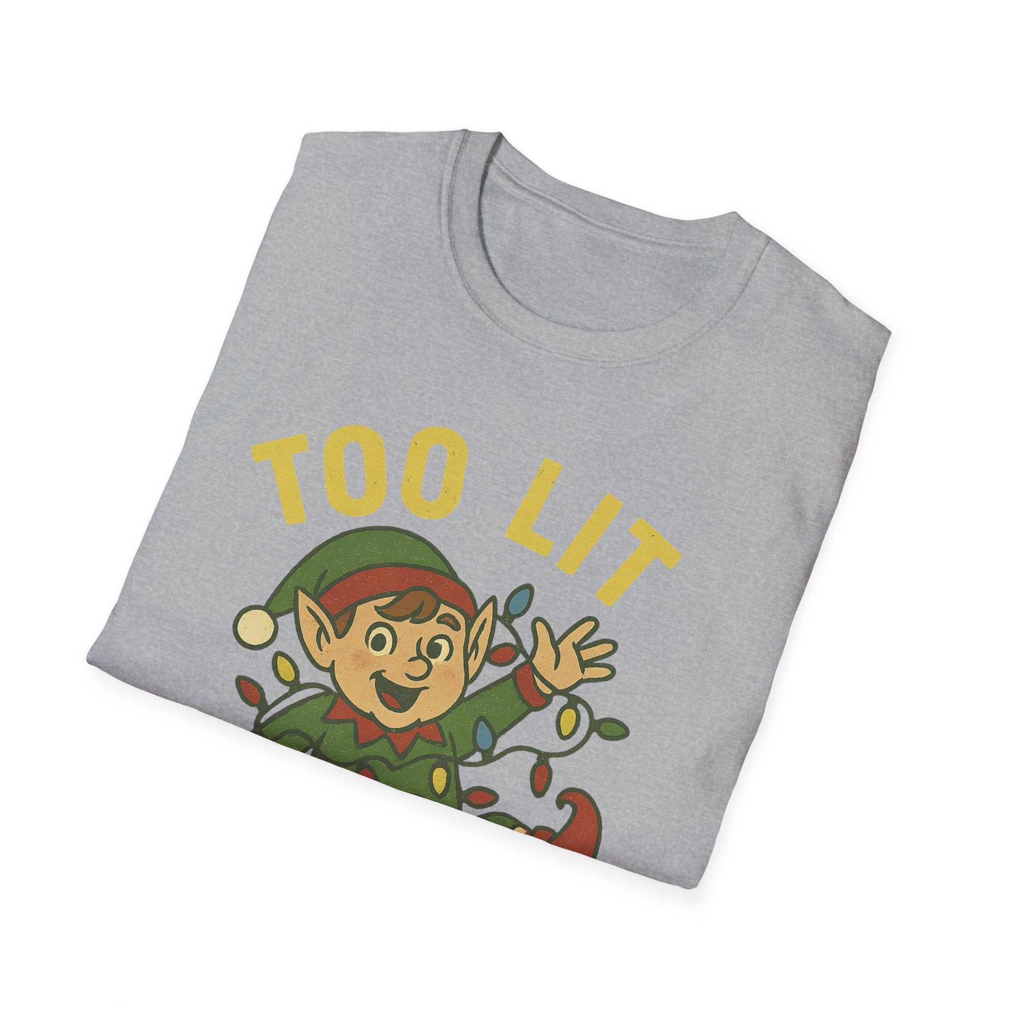 Too Lit to Quit Christmas T-Shirt, Unisex Holiday Tee, Funny Elf Graphic Shirt, Christmas Party Wear, Gift for Friends