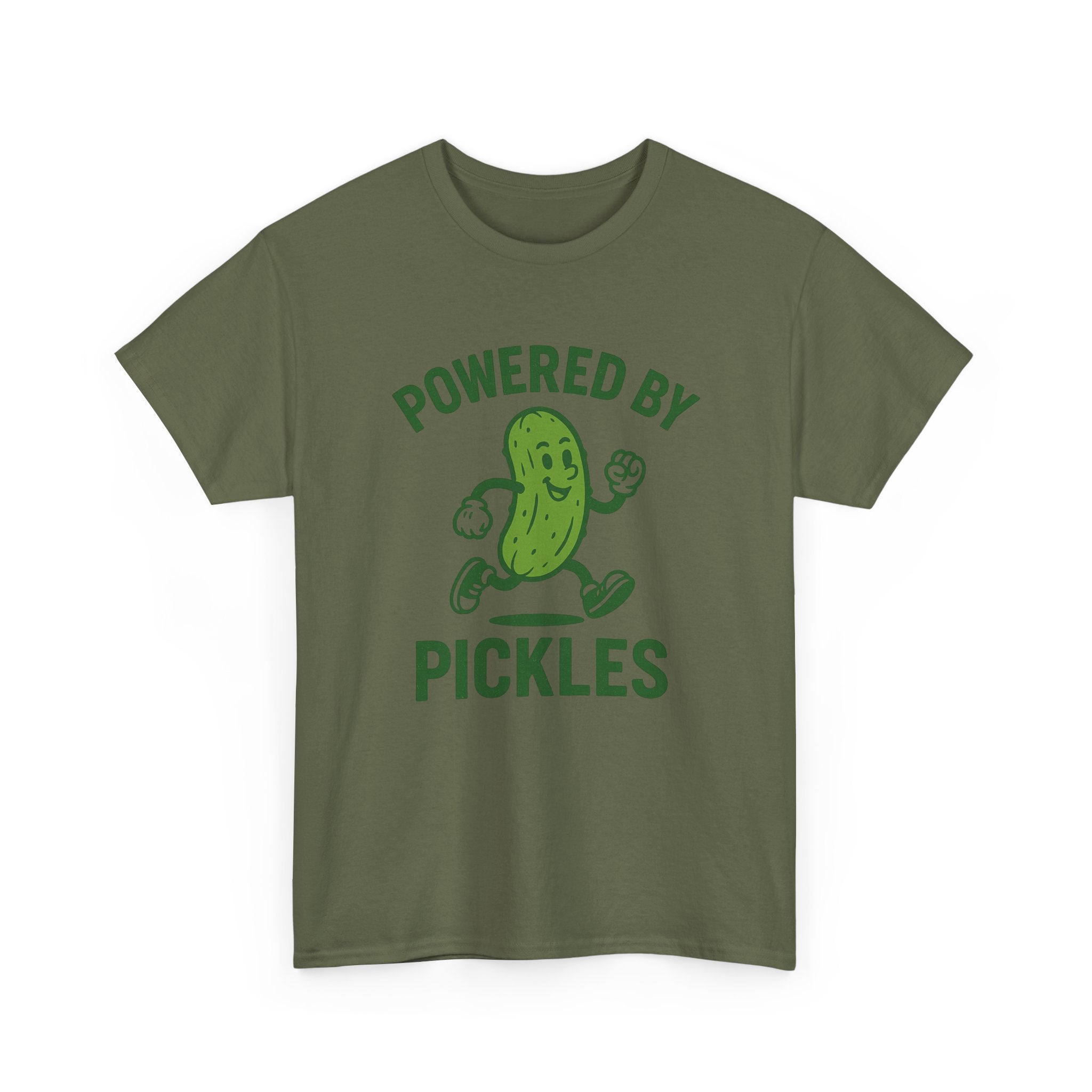Powered by Pickles Unisex Heavy Cotton Tee, Funny Foodie Shirt, Gift for Pickle Lovers, Casual Wear, Summer Top, Food Humor Tee