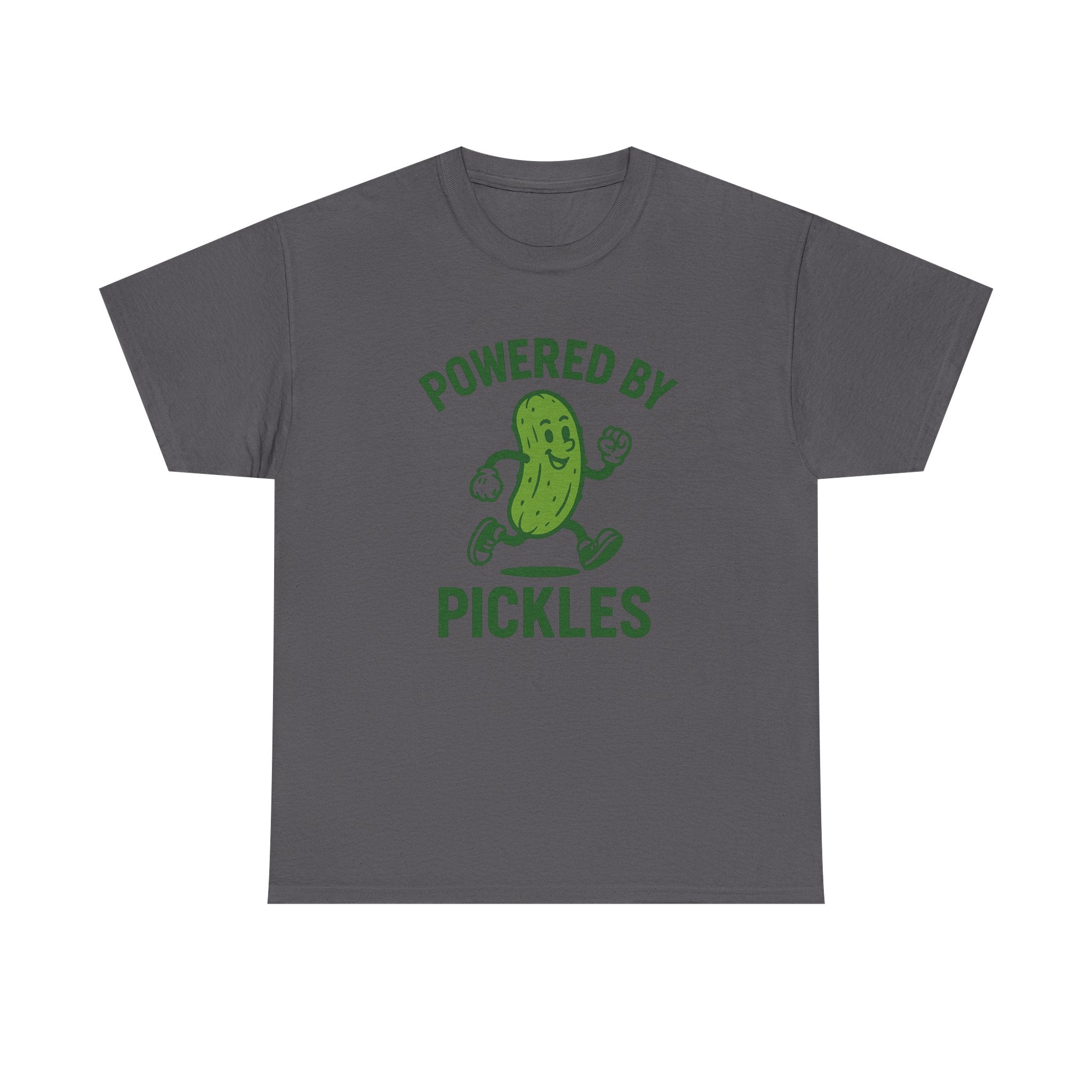 Powered by Pickles Unisex Heavy Cotton Tee, Funny Foodie Shirt, Gift for Pickle Lovers, Casual Wear, Summer Top, Food Humor Tee