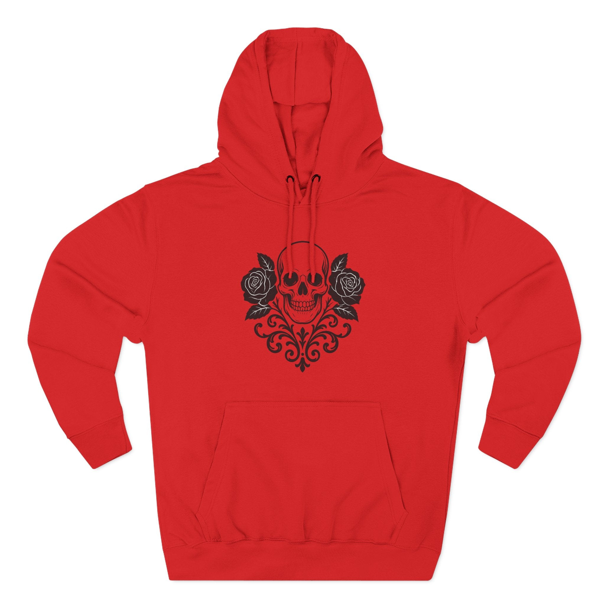 Gothic Skull and Roses Hoodie, Cozy Unisex Fleece Sweatshirt, Halloween Gift, Casual Streetwear, Edgy Fashion