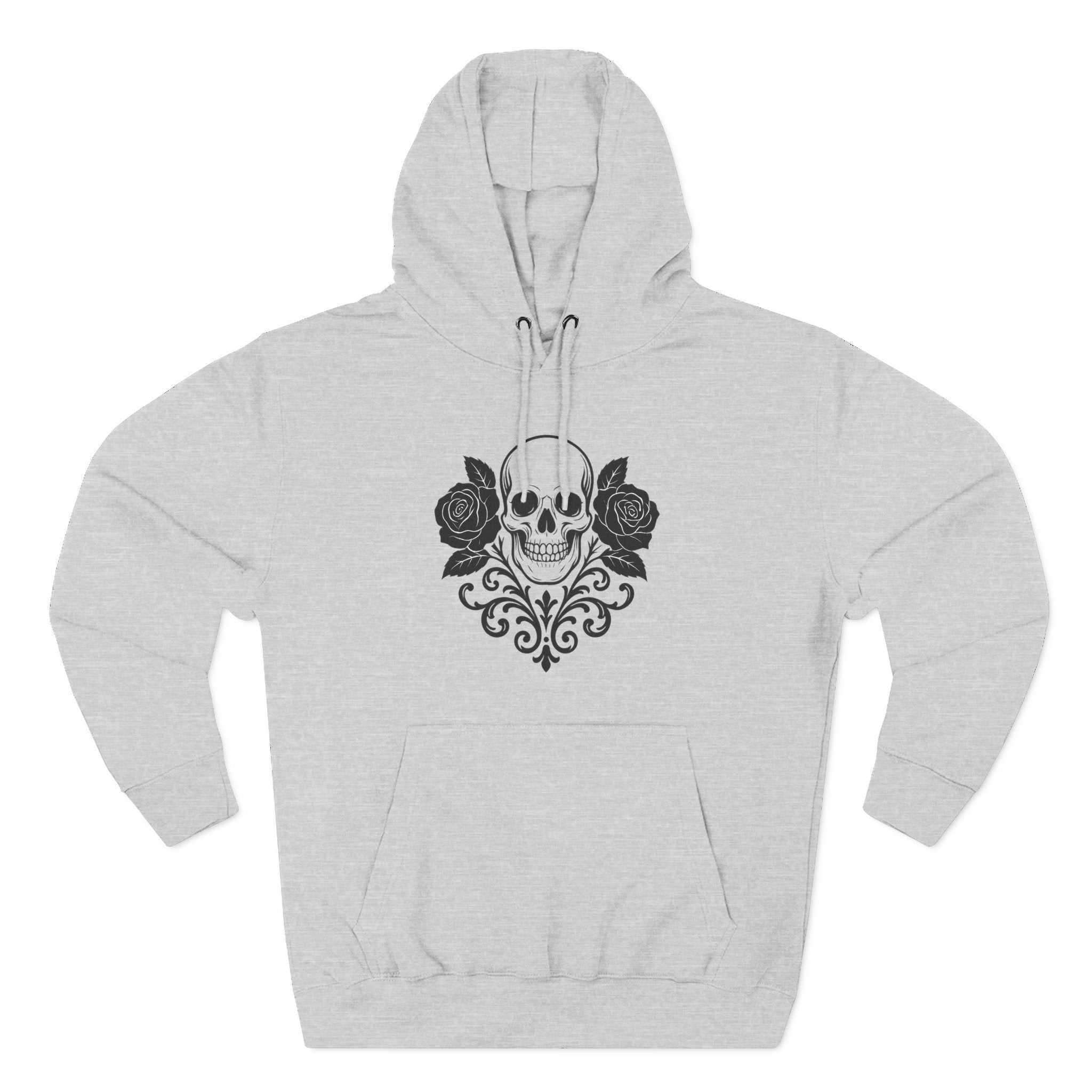 Gothic Skull and Roses Hoodie, Cozy Unisex Fleece Sweatshirt, Halloween Gift, Casual Streetwear, Edgy Fashion