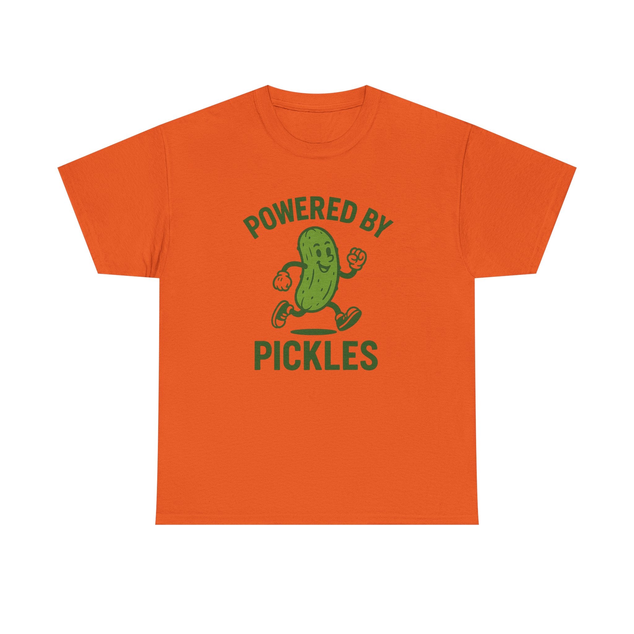 Powered by Pickles Unisex Heavy Cotton Tee, Funny Foodie Shirt, Gift for Pickle Lovers, Casual Wear, Summer Top, Food Humor Tee
