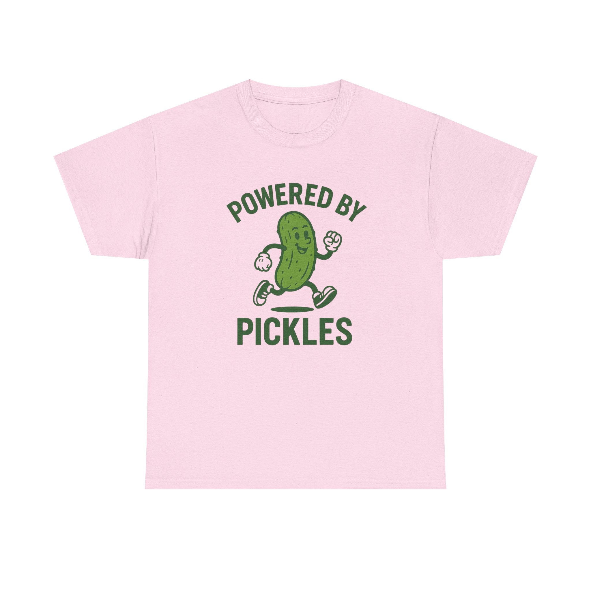 Powered by Pickles Unisex Heavy Cotton Tee, Funny Foodie Shirt, Gift for Pickle Lovers, Casual Wear, Summer Top, Food Humor Tee