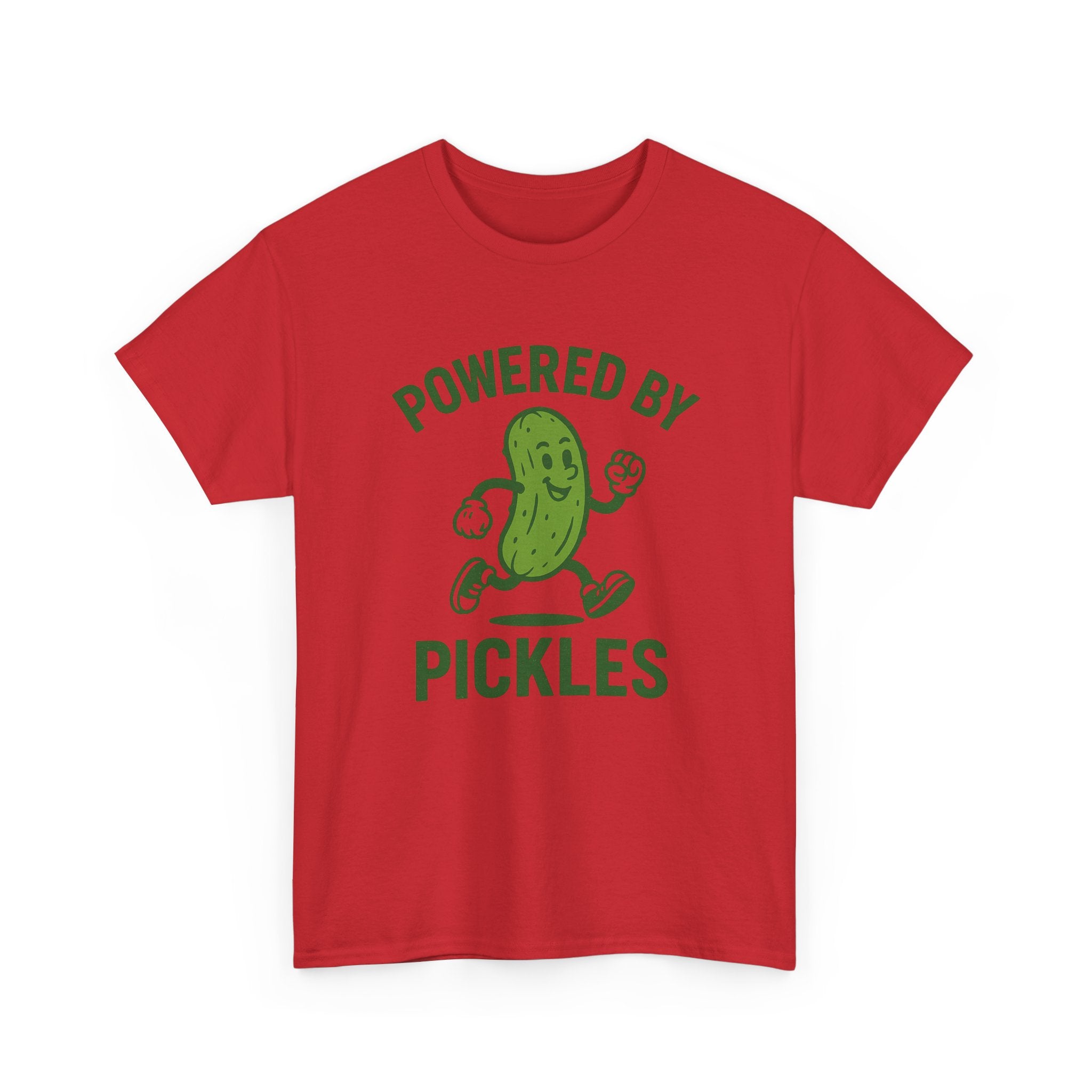 Powered by Pickles Unisex Heavy Cotton Tee, Funny Foodie Shirt, Gift for Pickle Lovers, Casual Wear, Summer Top, Food Humor Tee