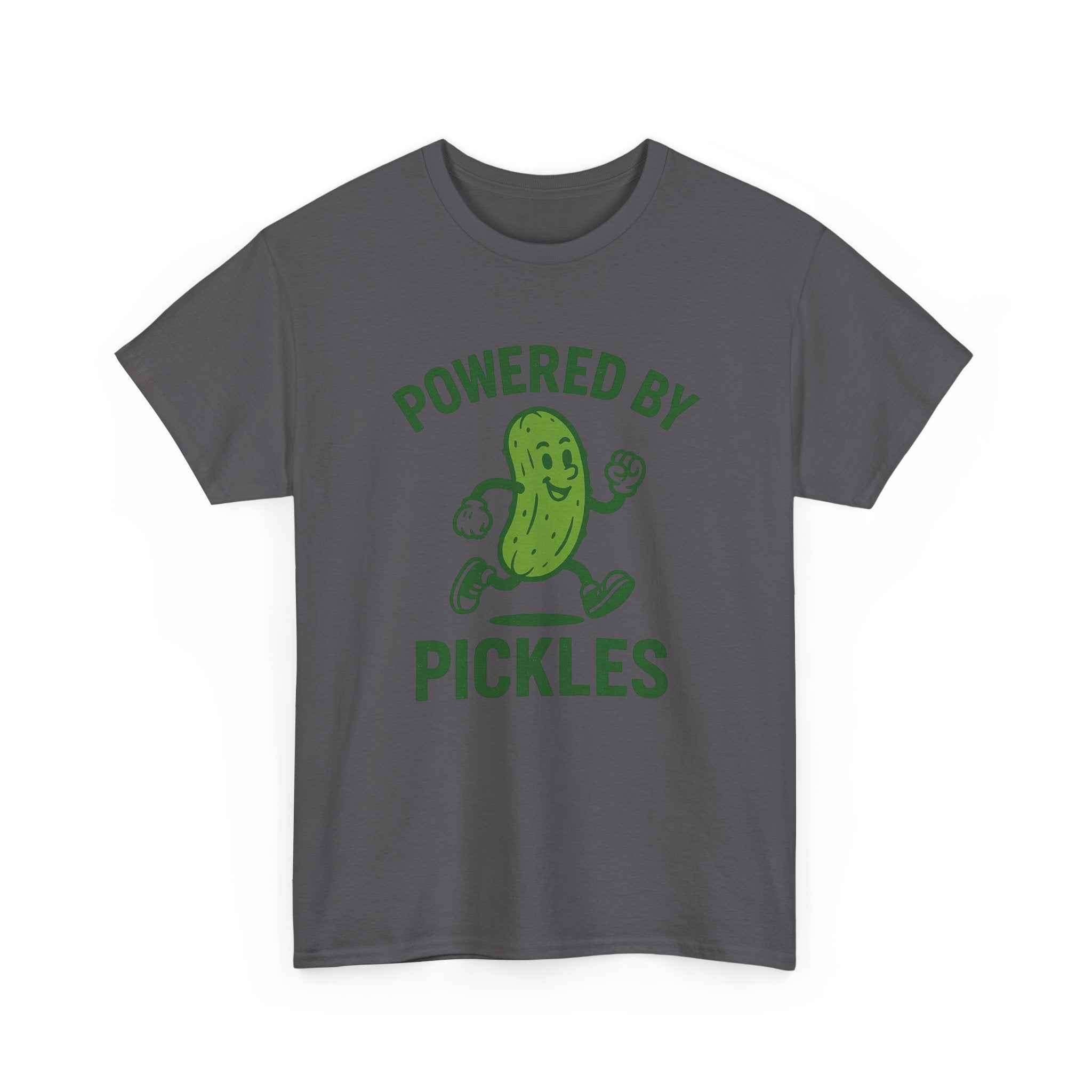 Powered by Pickles Unisex Heavy Cotton Tee, Funny Foodie Shirt, Gift for Pickle Lovers, Casual Wear, Summer Top, Food Humor Tee