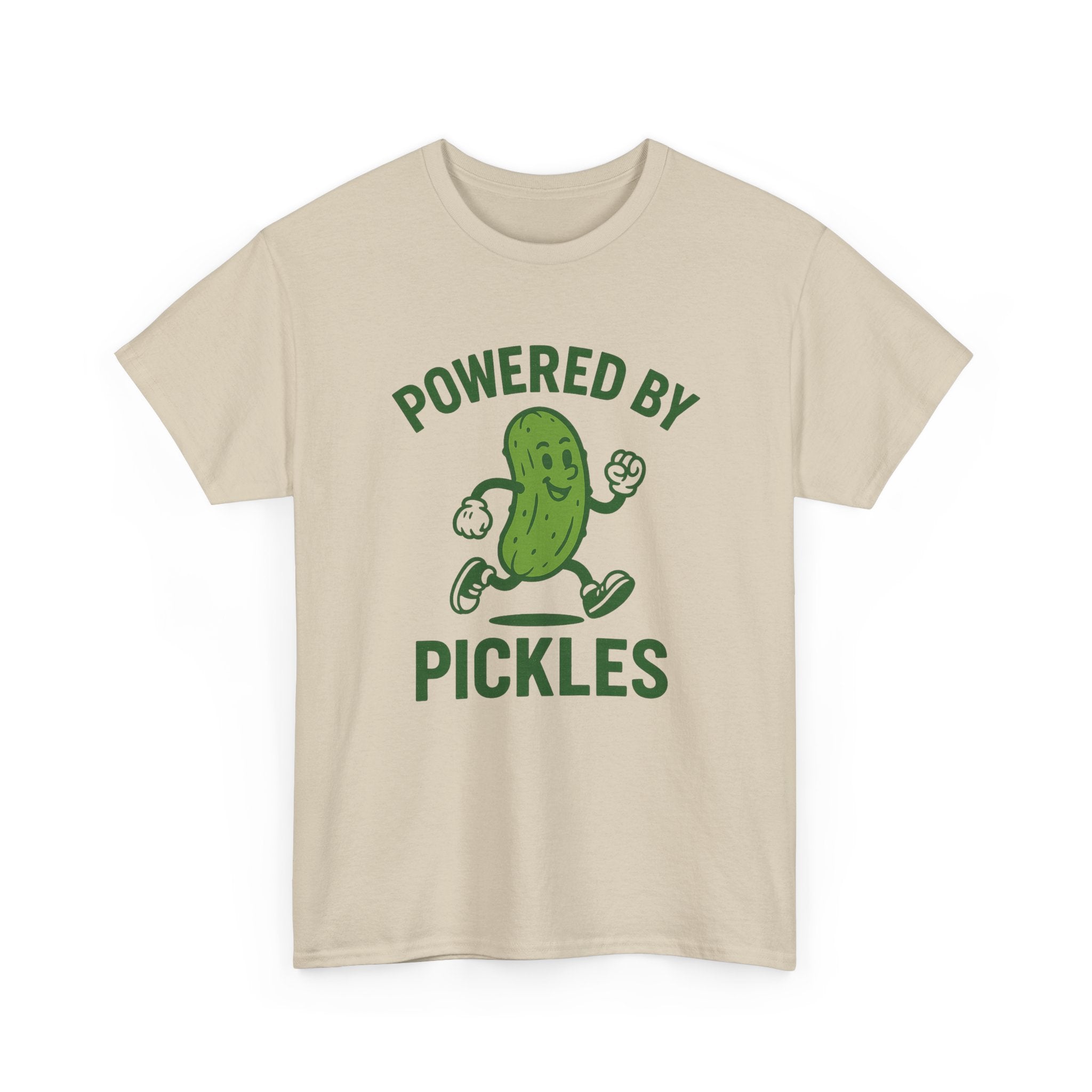 Powered by Pickles Unisex Heavy Cotton Tee, Funny Foodie Shirt, Gift for Pickle Lovers, Casual Wear, Summer Top, Food Humor Tee