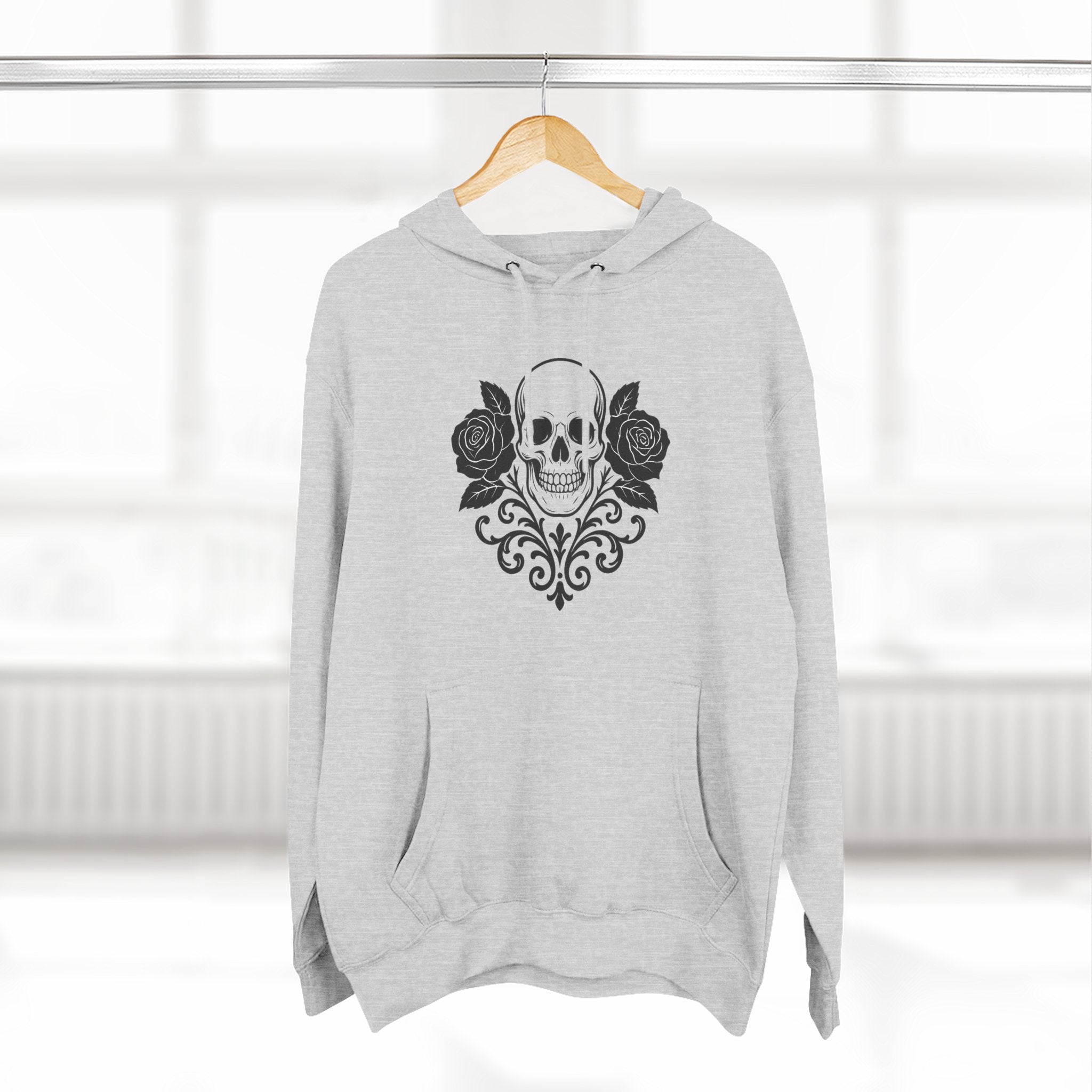 Gothic Skull and Roses Hoodie, Cozy Unisex Fleece Sweatshirt, Halloween Gift, Casual Streetwear, Edgy Fashion