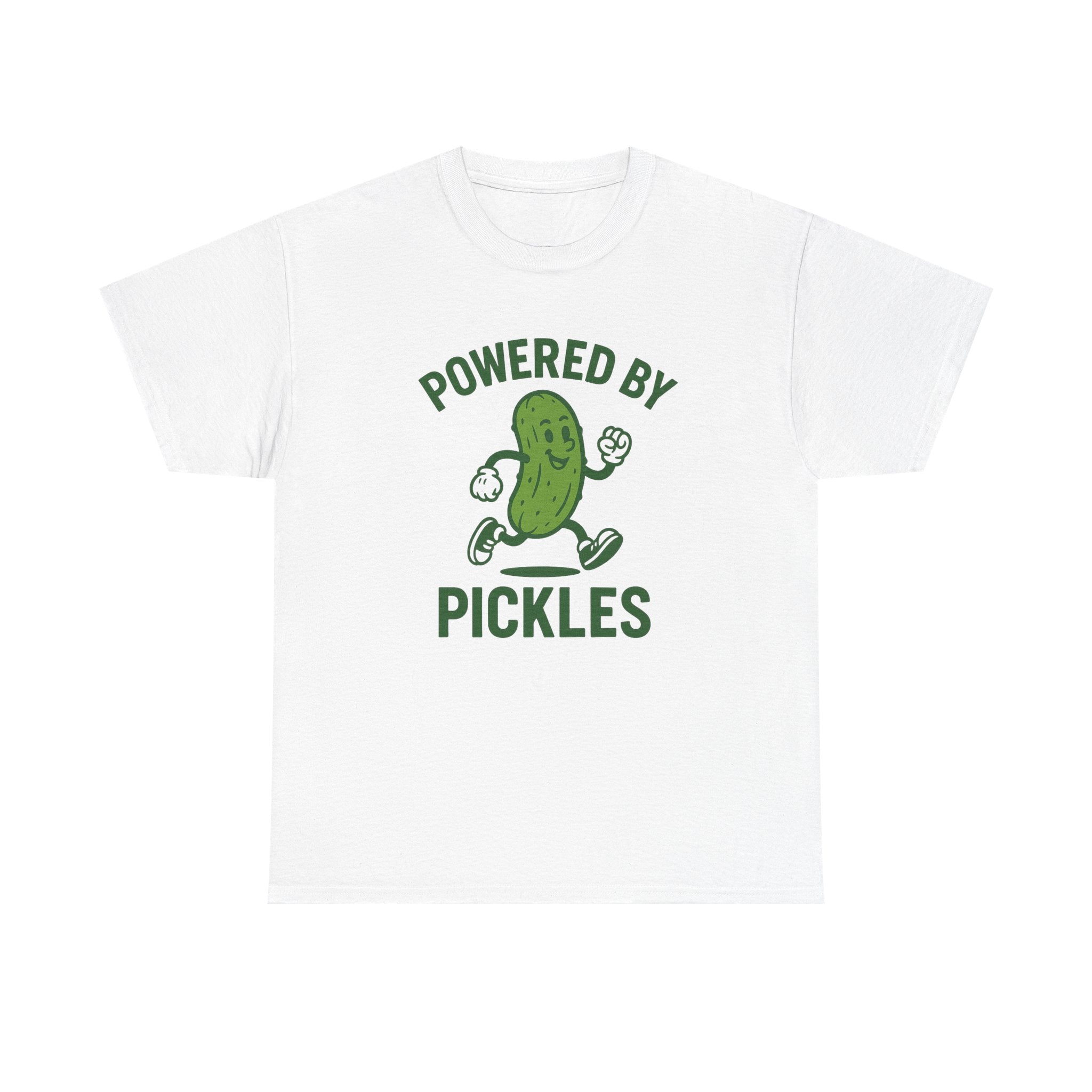 Powered by Pickles Unisex Heavy Cotton Tee, Funny Foodie Shirt, Gift for Pickle Lovers, Casual Wear, Summer Top, Food Humor Tee