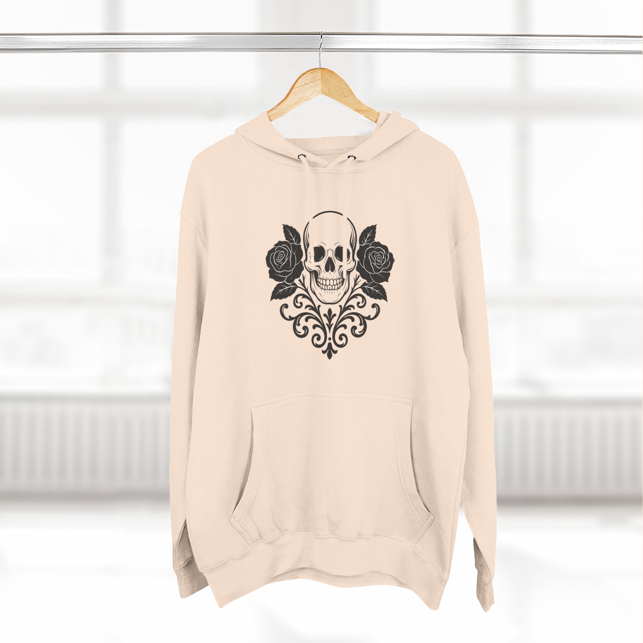 Gothic Skull and Roses Hoodie, Cozy Unisex Fleece Sweatshirt, Halloween Gift, Casual Streetwear, Edgy Fashion