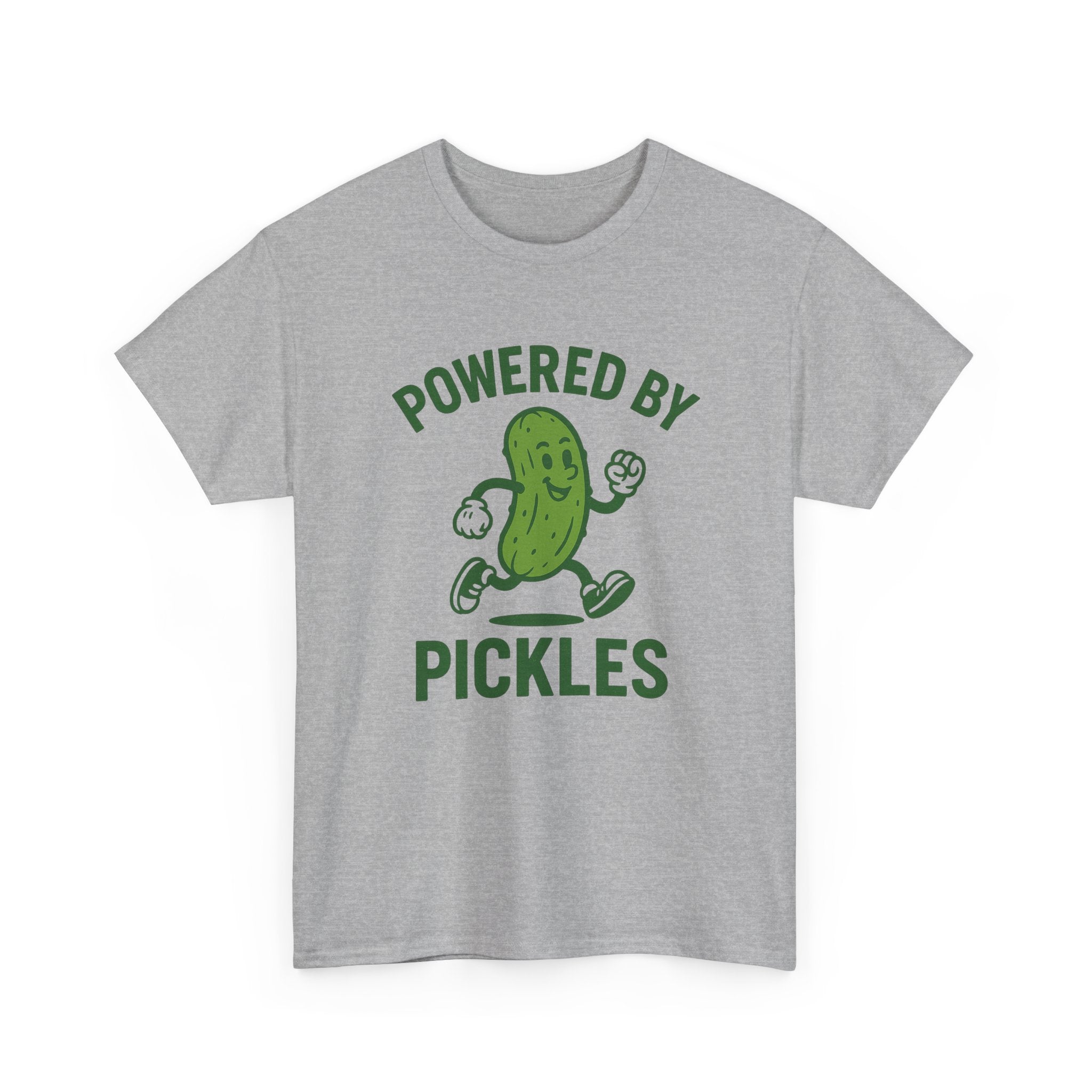 Powered by Pickles Unisex Heavy Cotton Tee, Funny Foodie Shirt, Gift for Pickle Lovers, Casual Wear, Summer Top, Food Humor Tee
