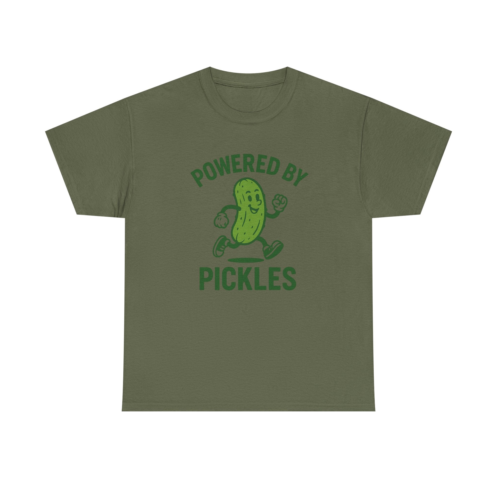 Powered by Pickles Unisex Heavy Cotton Tee, Funny Foodie Shirt, Gift for Pickle Lovers, Casual Wear, Summer Top, Food Humor Tee
