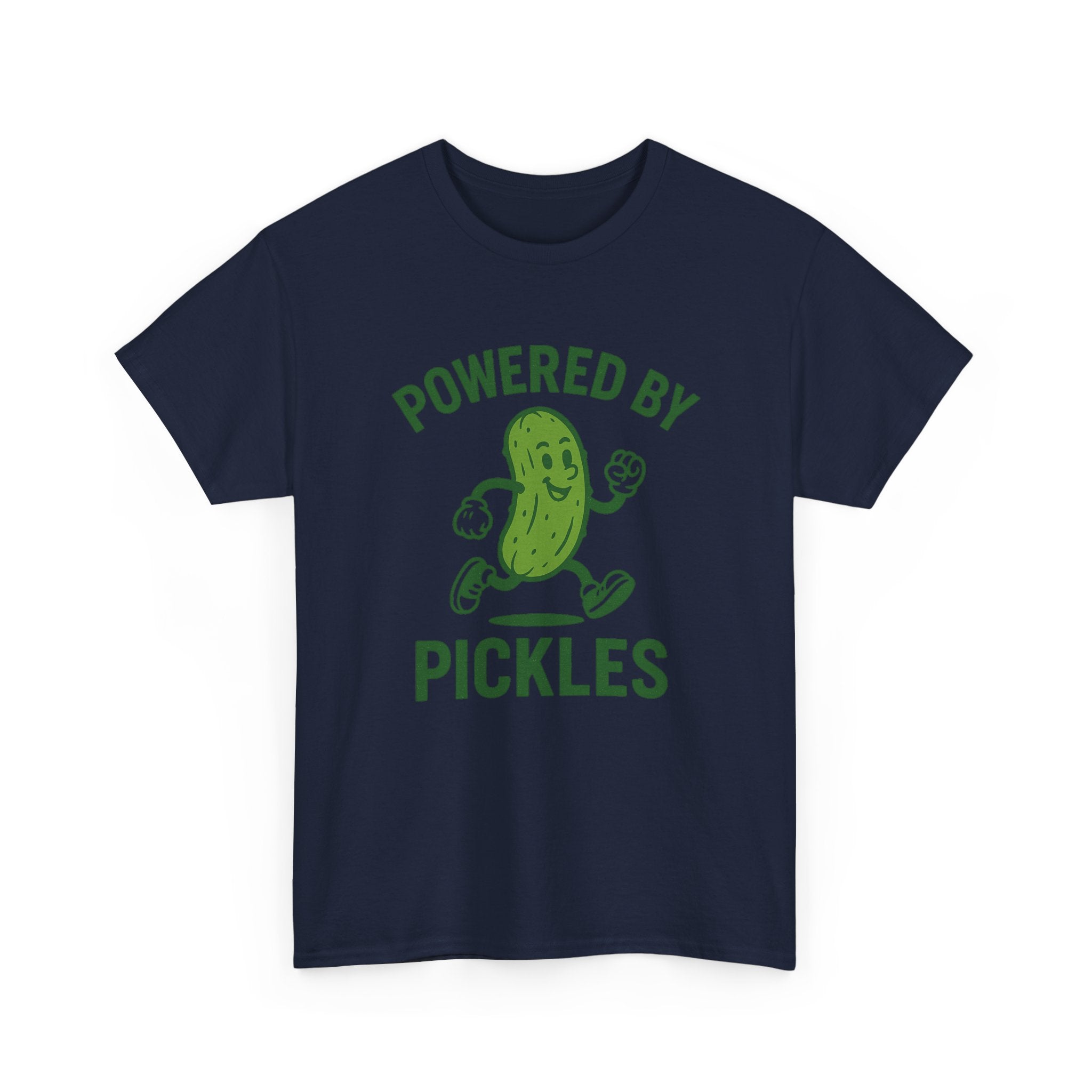Powered by Pickles Unisex Heavy Cotton Tee, Funny Foodie Shirt, Gift for Pickle Lovers, Casual Wear, Summer Top, Food Humor Tee