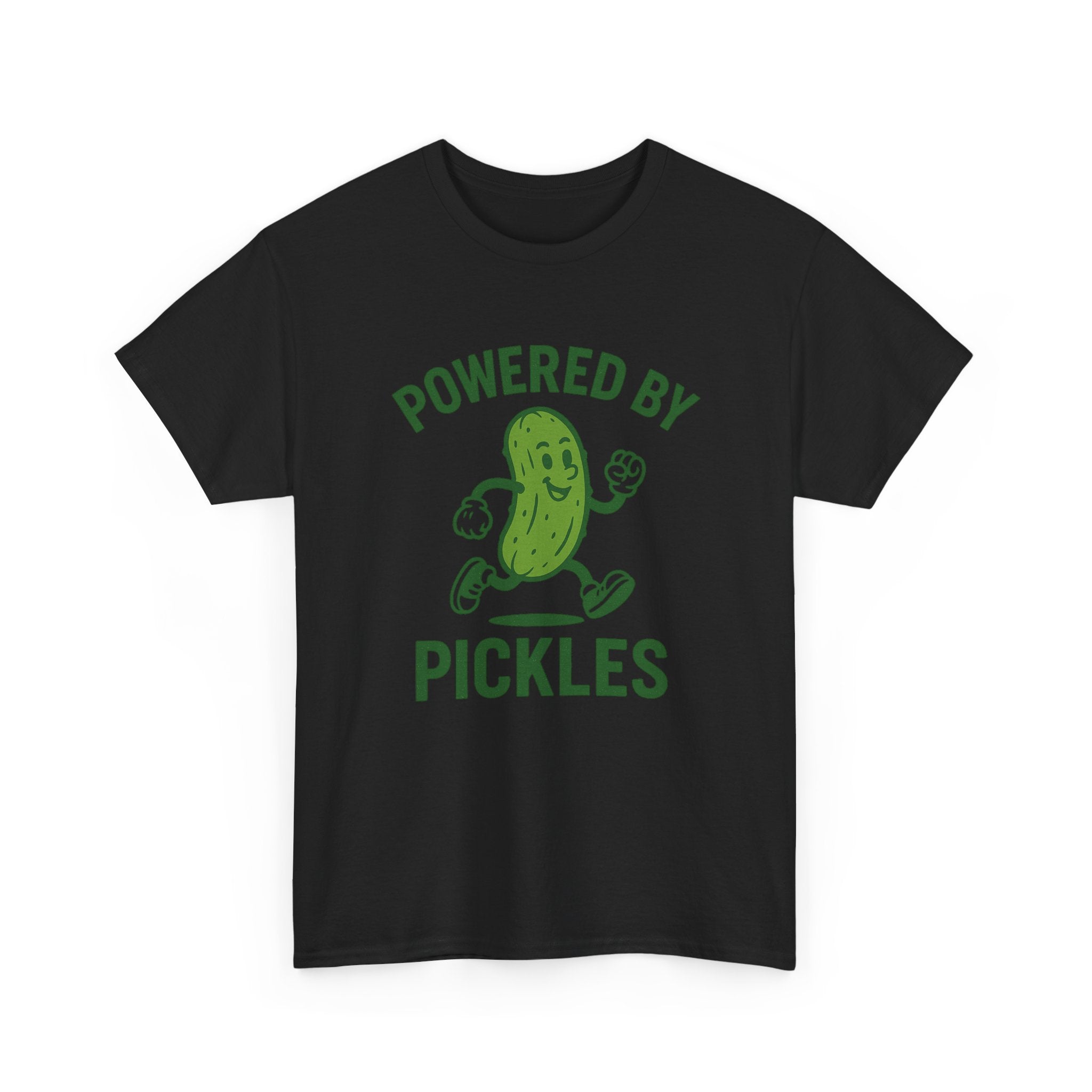Powered by Pickles Unisex Heavy Cotton Tee, Funny Foodie Shirt, Gift for Pickle Lovers, Casual Wear, Summer Top, Food Humor Tee