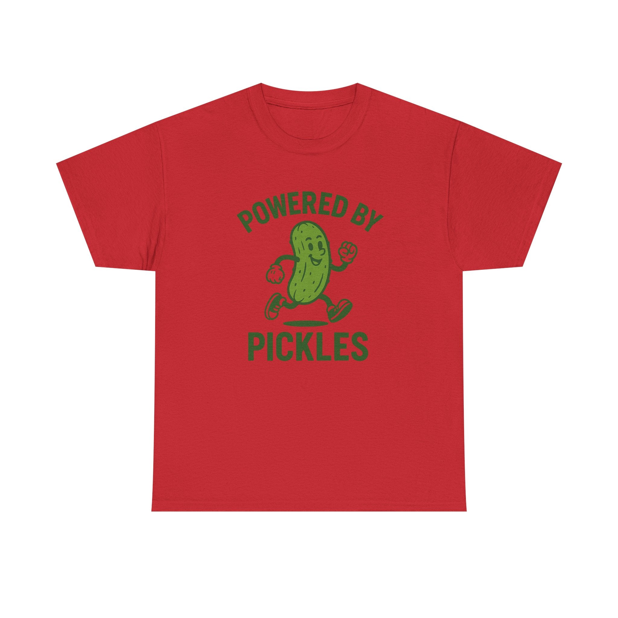 Powered by Pickles Unisex Heavy Cotton Tee, Funny Foodie Shirt, Gift for Pickle Lovers, Casual Wear, Summer Top, Food Humor Tee