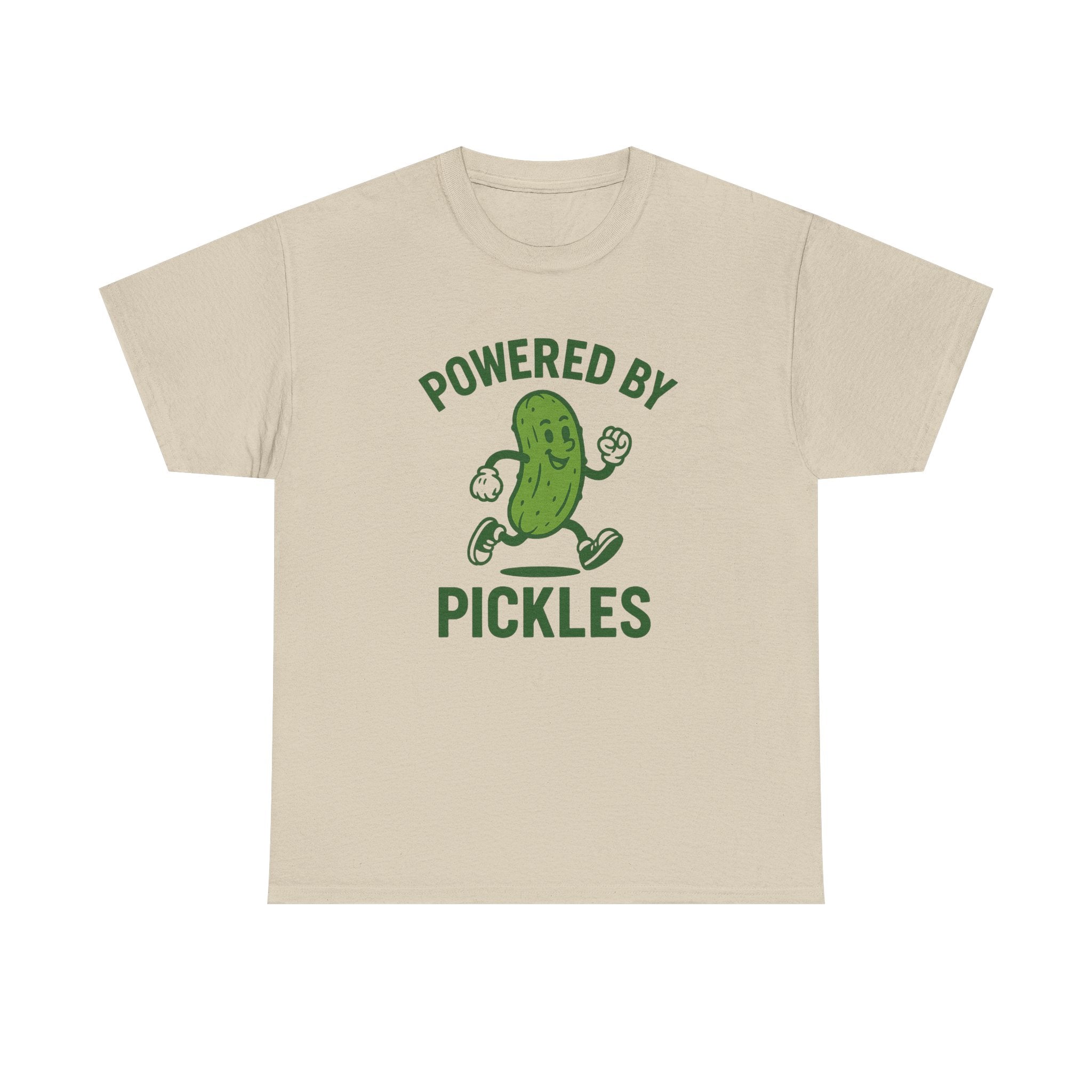 Powered by Pickles Unisex Heavy Cotton Tee, Funny Foodie Shirt, Gift for Pickle Lovers, Casual Wear, Summer Top, Food Humor Tee