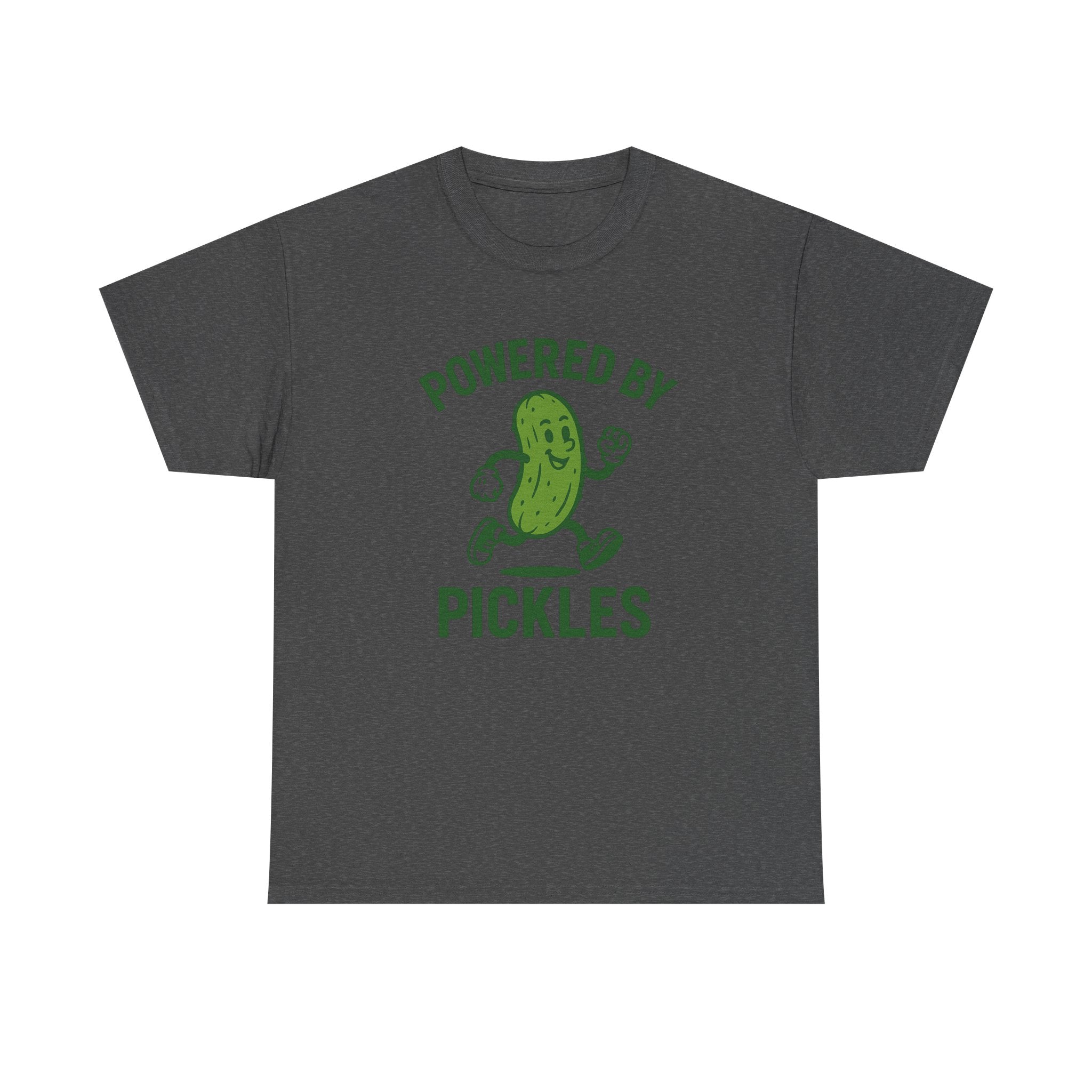 Powered by Pickles Unisex Heavy Cotton Tee, Funny Foodie Shirt, Gift for Pickle Lovers, Casual Wear, Summer Top, Food Humor Tee