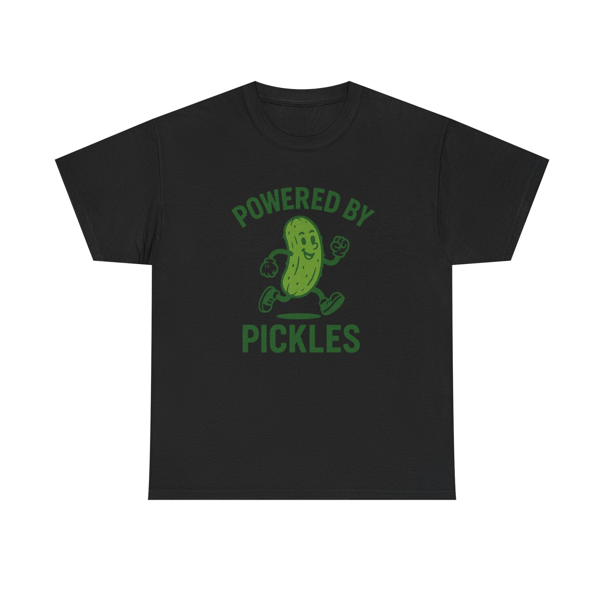 Powered by Pickles Unisex Heavy Cotton Tee, Funny Foodie Shirt, Gift for Pickle Lovers, Casual Wear, Summer Top, Food Humor Tee