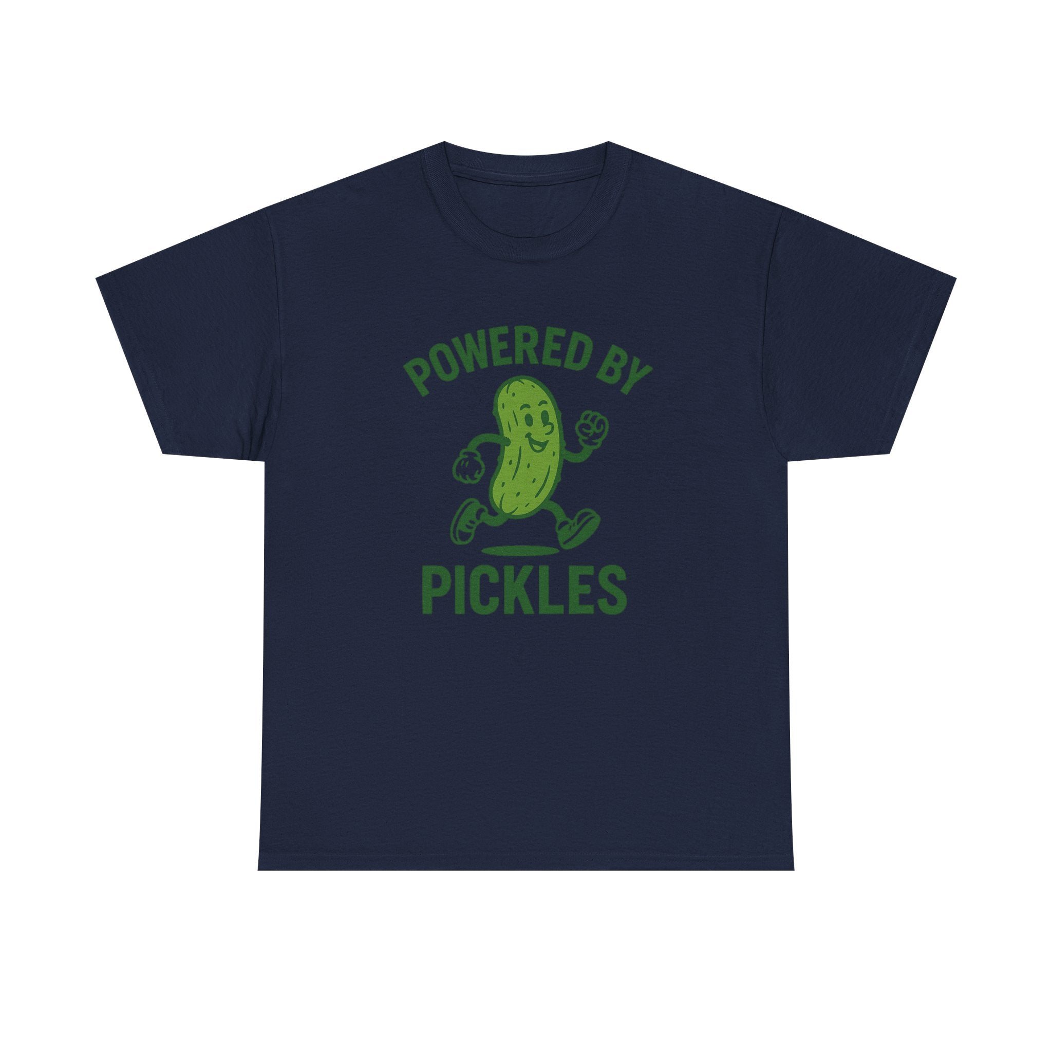 Powered by Pickles Unisex Heavy Cotton Tee, Funny Foodie Shirt, Gift for Pickle Lovers, Casual Wear, Summer Top, Food Humor Tee
