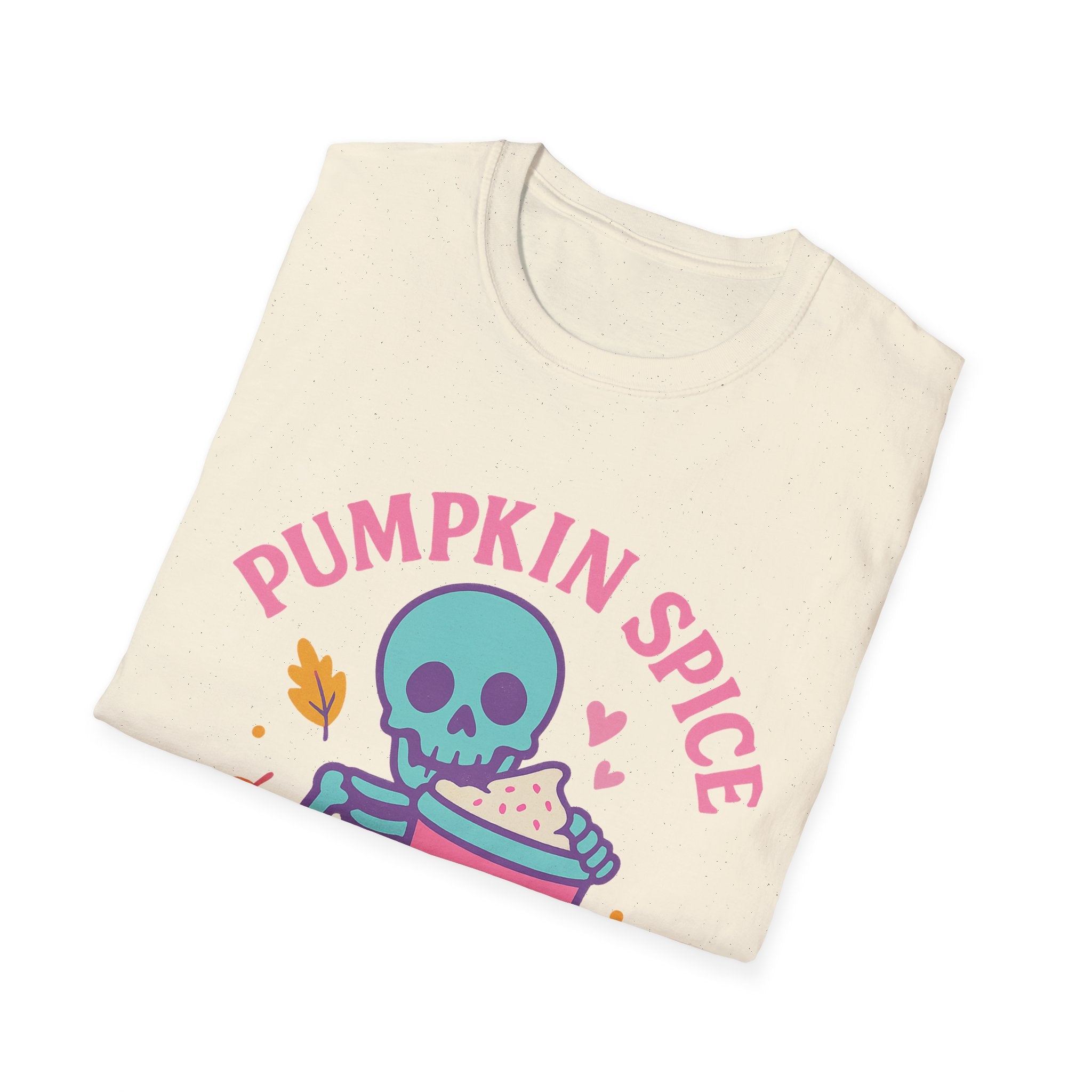 Pumpkin Spice Skeleton T-Shirt, Fall Apparel, Halloween Shirt, Casual Tee, Gift for Pumpkin Lovers, Autumn Fashion