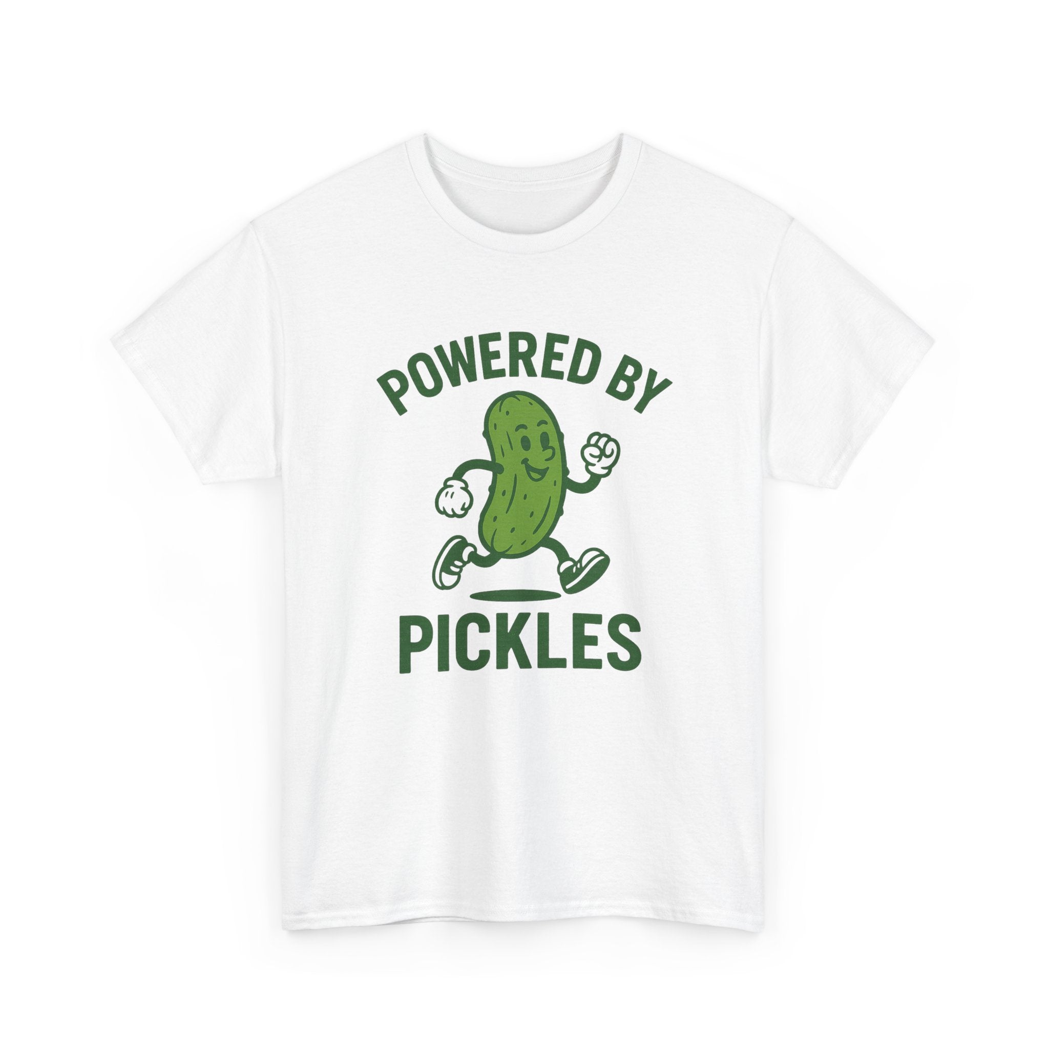 Powered by Pickles Unisex Heavy Cotton Tee, Funny Foodie Shirt, Gift for Pickle Lovers, Casual Wear, Summer Top, Food Humor Tee