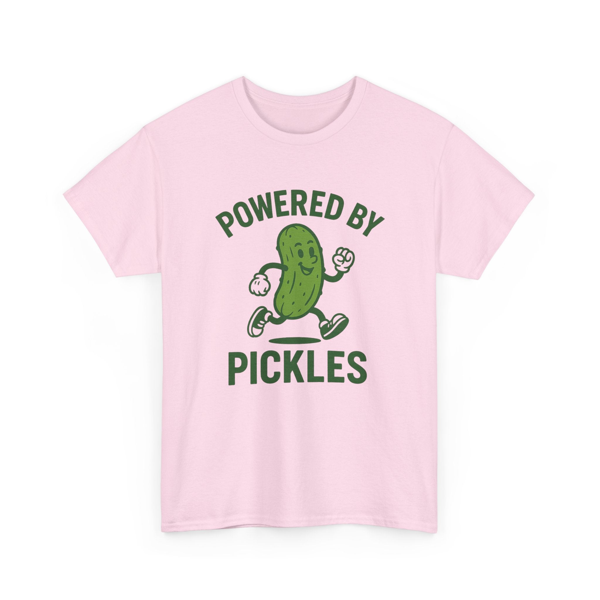 Powered by Pickles Unisex Heavy Cotton Tee, Funny Foodie Shirt, Gift for Pickle Lovers, Casual Wear, Summer Top, Food Humor Tee