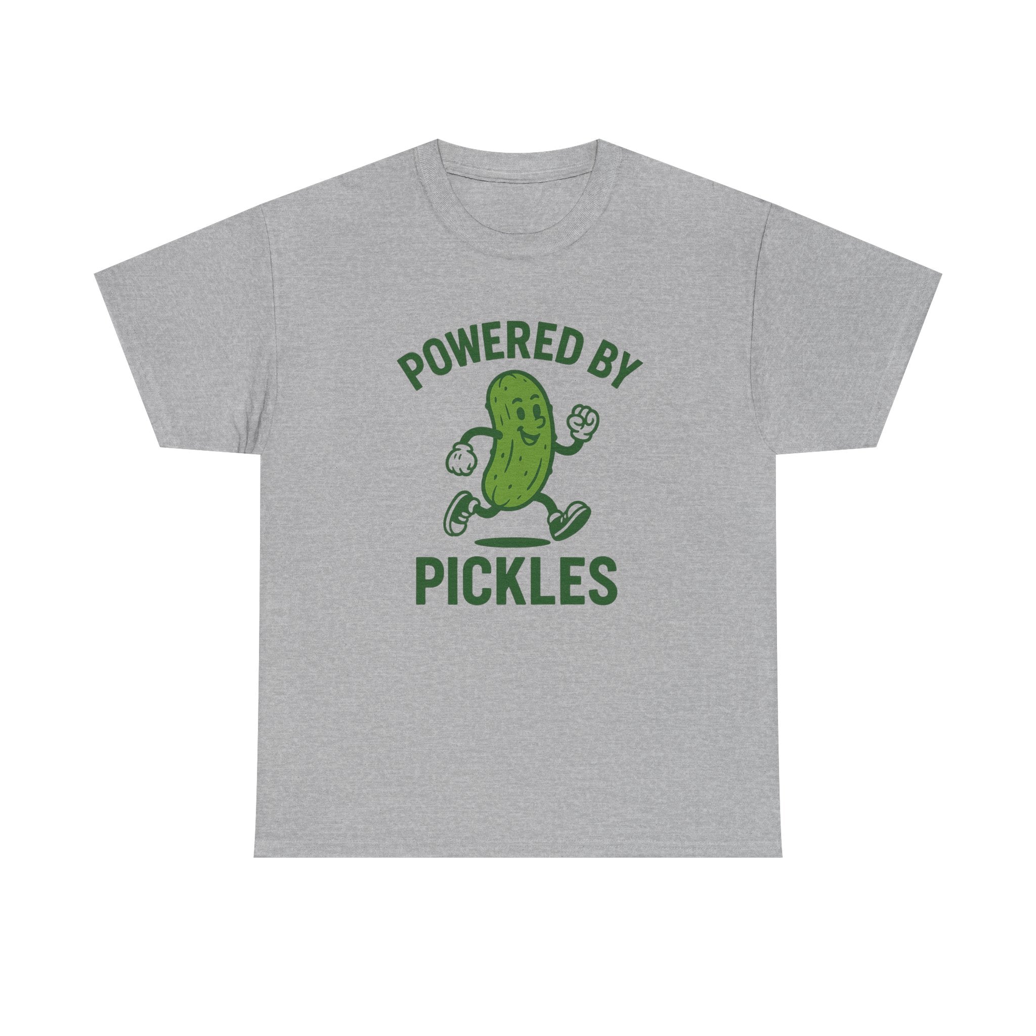 Powered by Pickles Unisex Heavy Cotton Tee, Funny Foodie Shirt, Gift for Pickle Lovers, Casual Wear, Summer Top, Food Humor Tee
