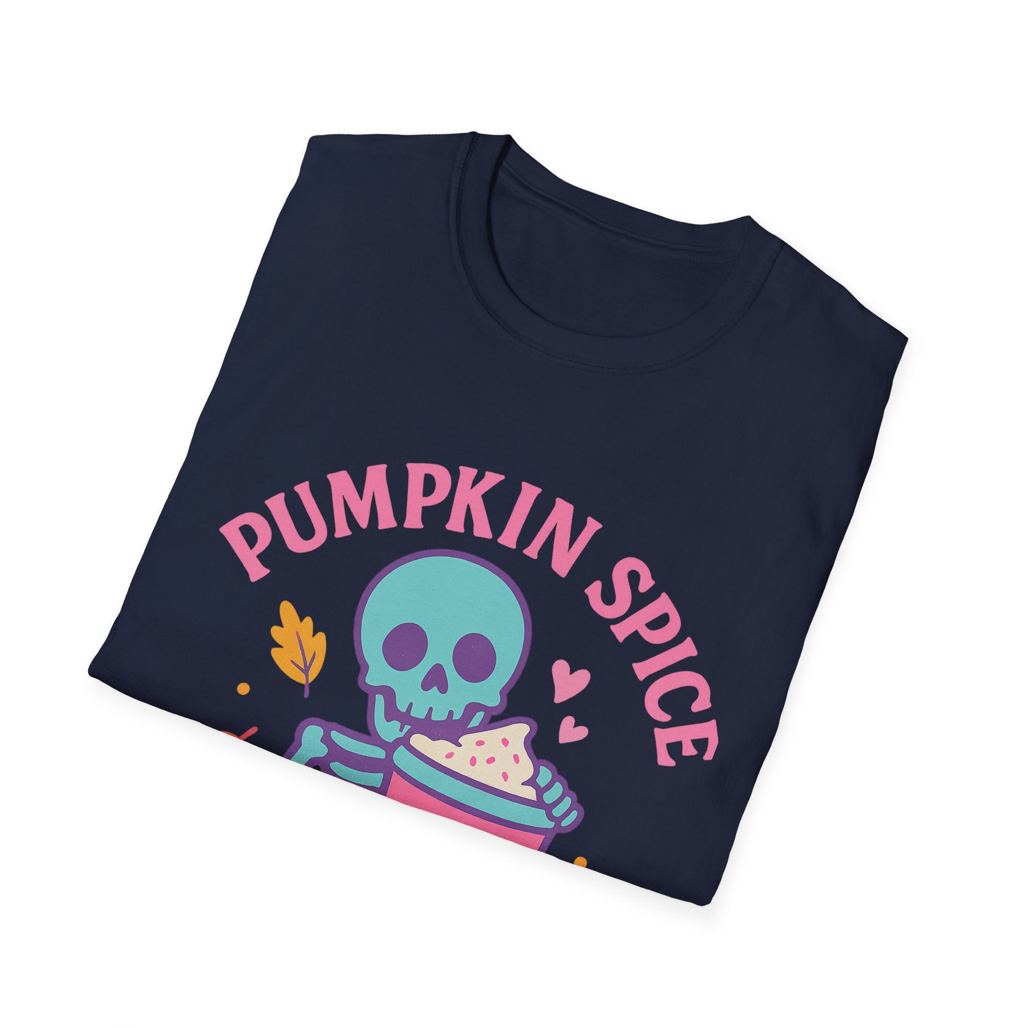 Pumpkin Spice Skeleton T-Shirt, Fall Apparel, Halloween Shirt, Casual Tee, Gift for Pumpkin Lovers, Autumn Fashion