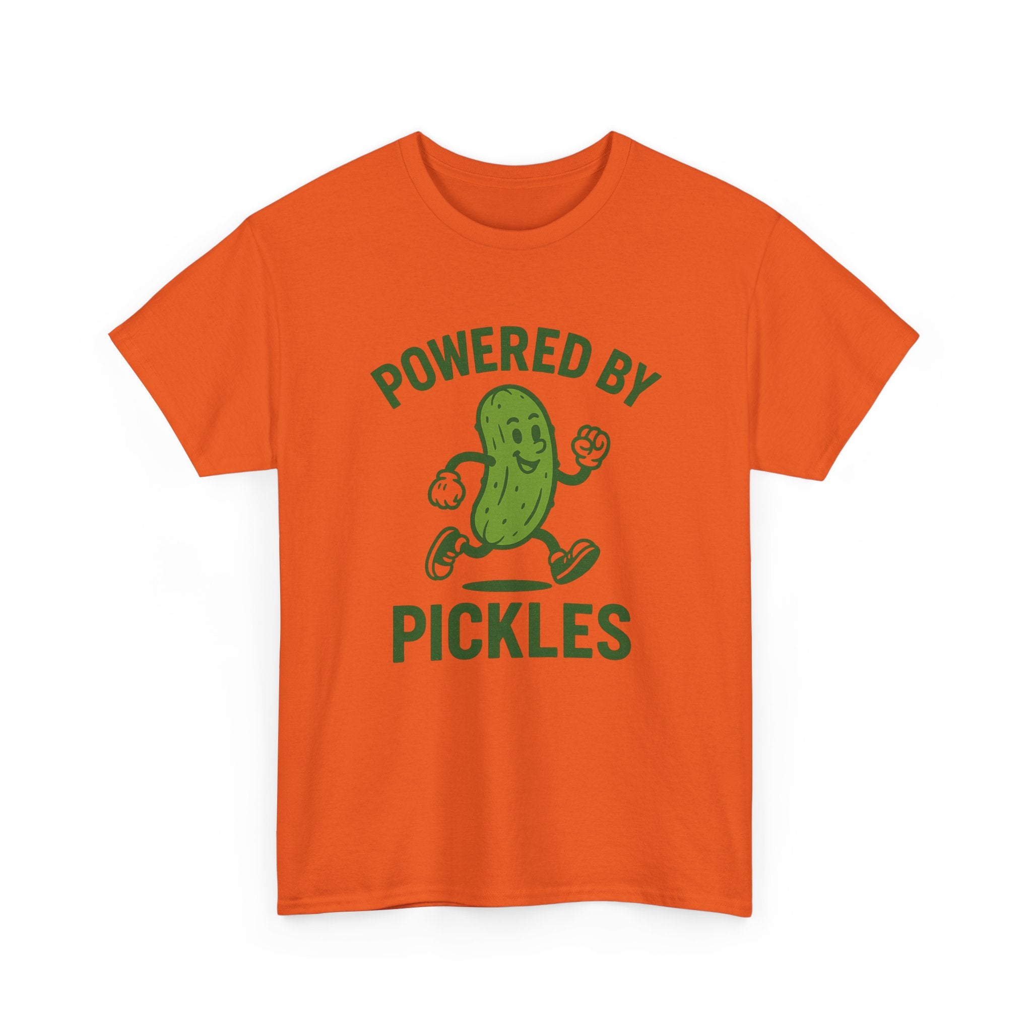 Powered by Pickles Unisex Heavy Cotton Tee, Funny Foodie Shirt, Gift for Pickle Lovers, Casual Wear, Summer Top, Food Humor Tee