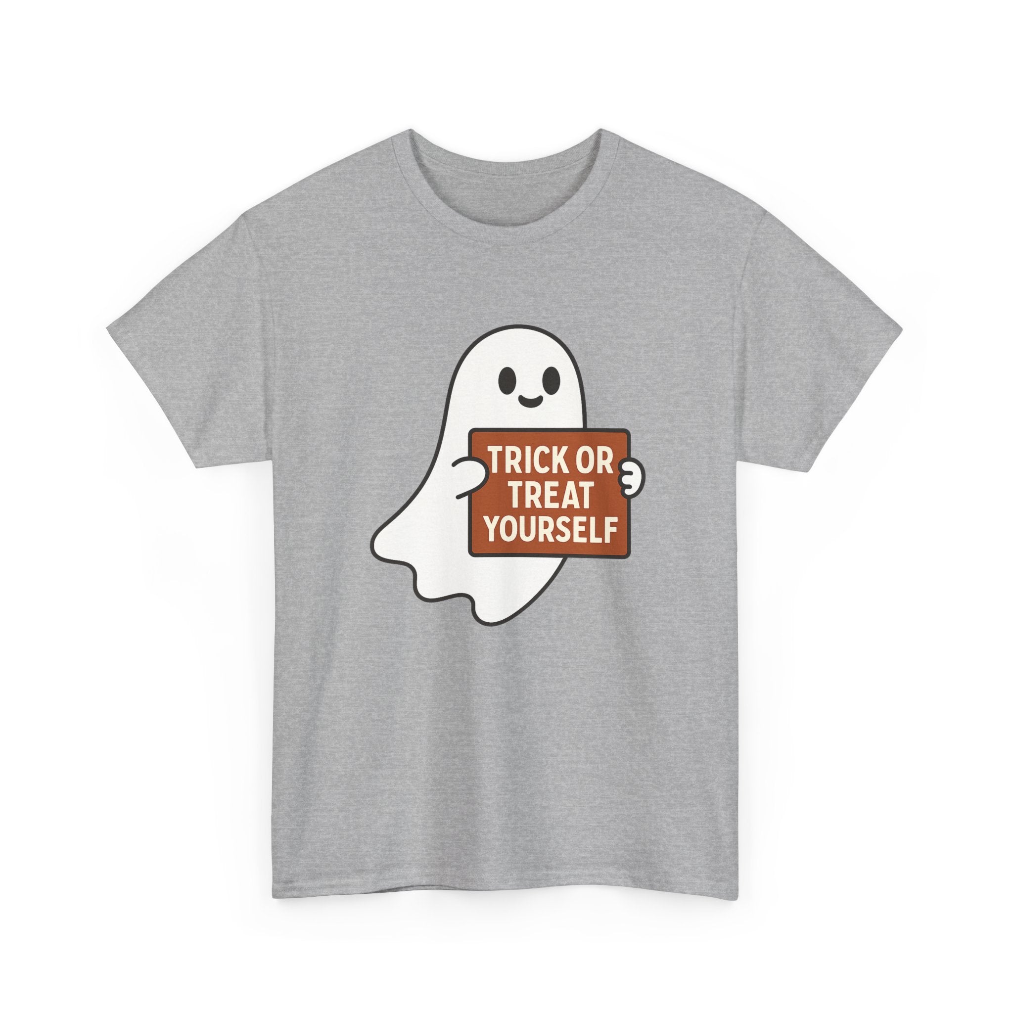 Funny Halloween Ghost Tee, Unisex Heavy Cotton Tee, Trick or Treat Yourself Shirt, Spooky Gift, Autumn Apparel, Halloween Costume