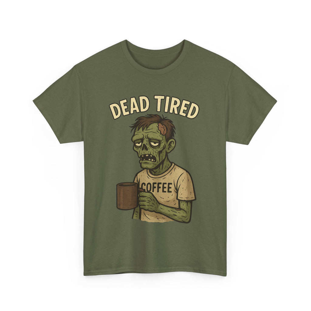 Dead Tired Unisex Heavy Cotton Tee - Perfect for Coffee Lovers, Halloween, Zombie Fans, Lazy Mornings, and Casual Wear