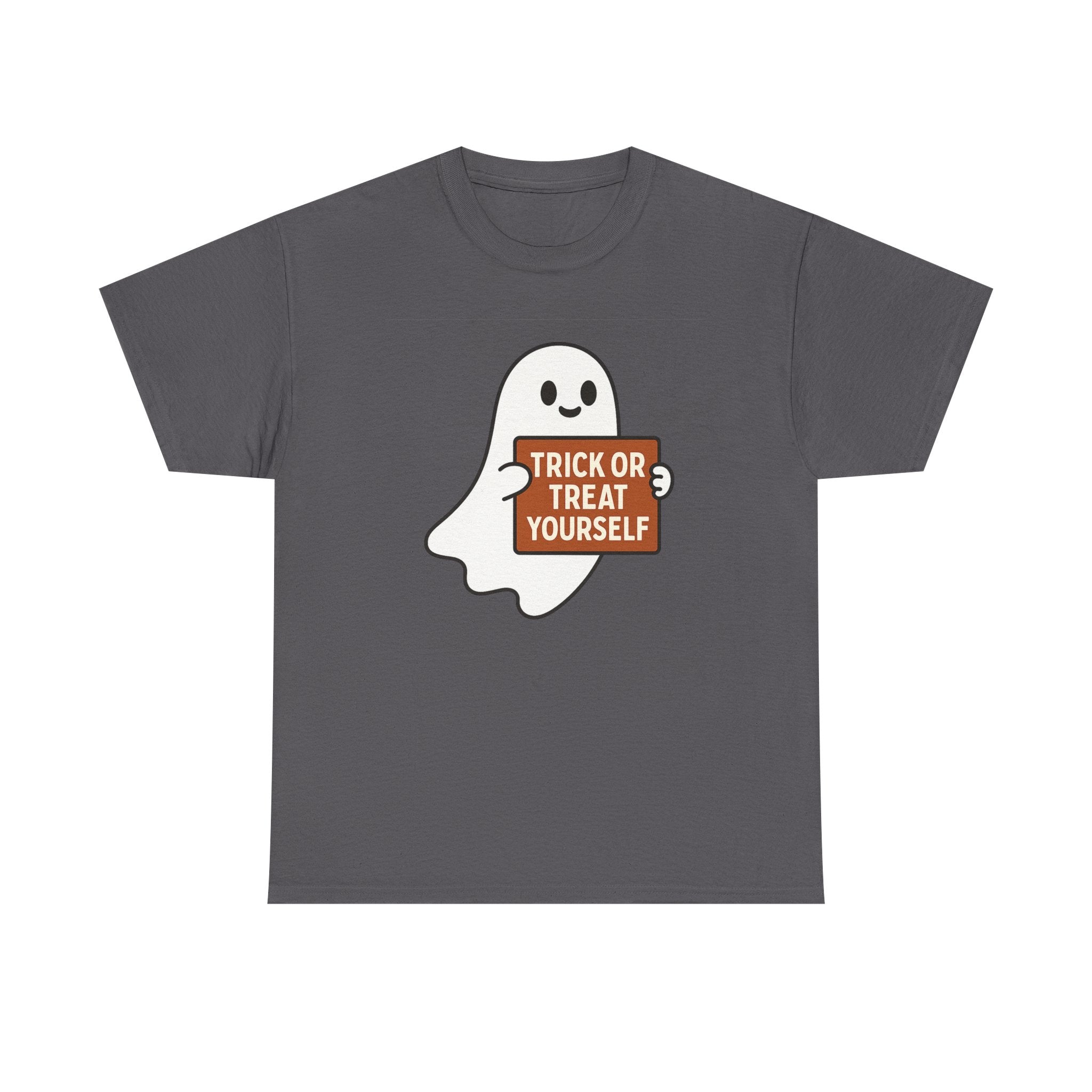 Funny Halloween Ghost Tee, Unisex Heavy Cotton Tee, Trick or Treat Yourself Shirt, Spooky Gift, Autumn Apparel, Halloween Costume