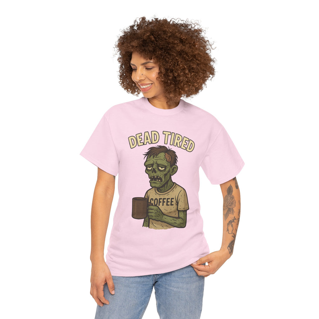 Dead Tired Unisex Heavy Cotton Tee - Perfect for Coffee Lovers, Halloween, Zombie Fans, Lazy Mornings, and Casual Wear