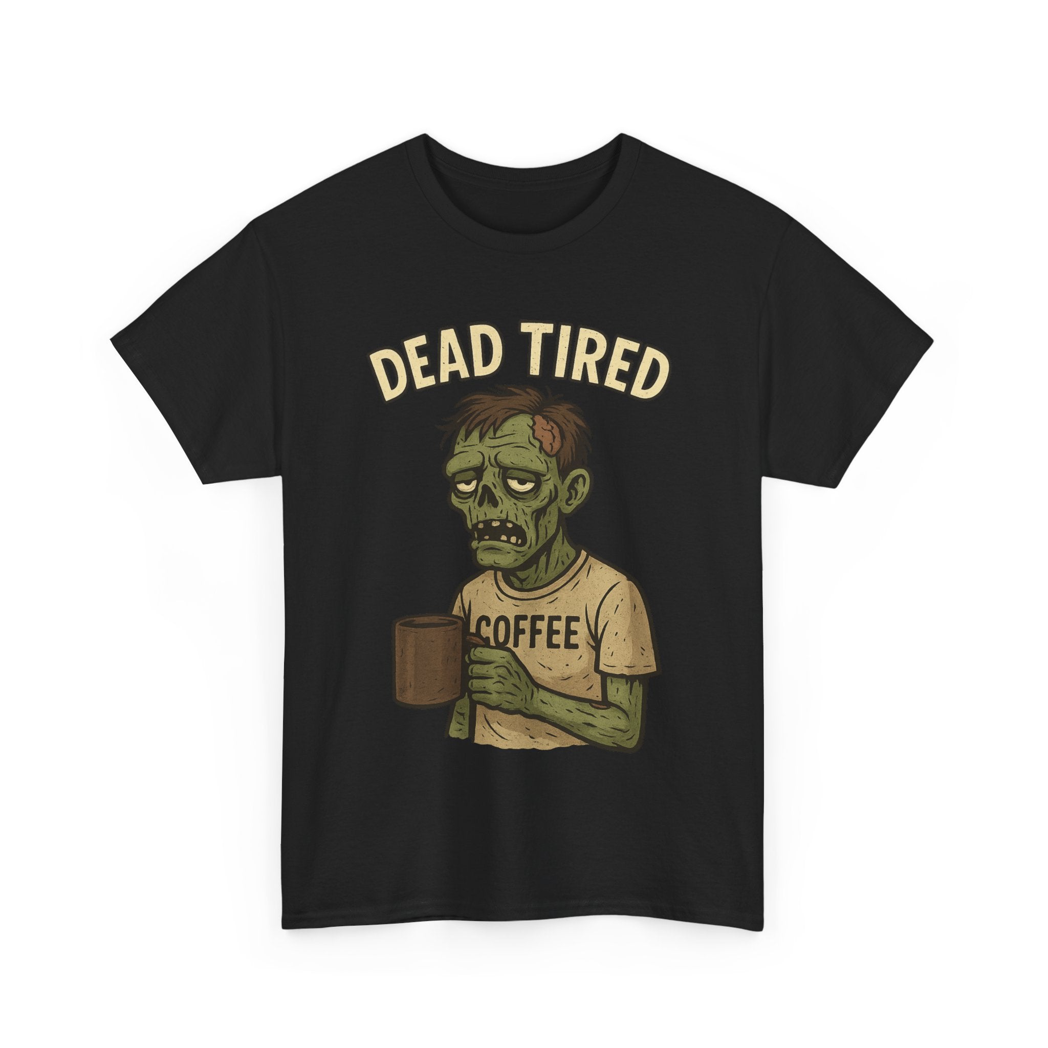 Dead Tired Unisex Heavy Cotton Tee - Perfect for Coffee Lovers, Halloween, Zombie Fans, Lazy Mornings, and Casual Wear