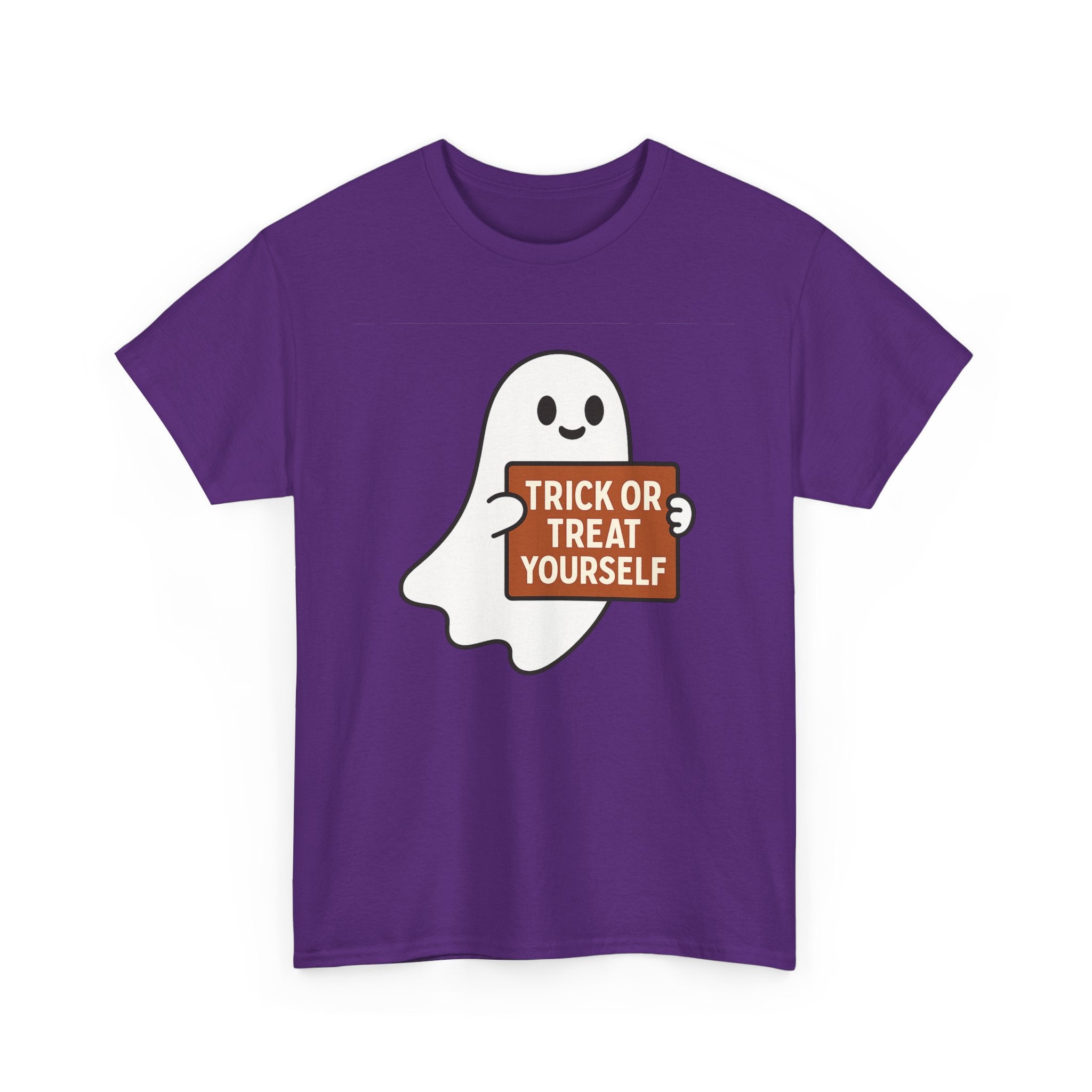 Funny Halloween Ghost Tee, Unisex Heavy Cotton Tee, Trick or Treat Yourself Shirt, Spooky Gift, Autumn Apparel, Halloween Costume