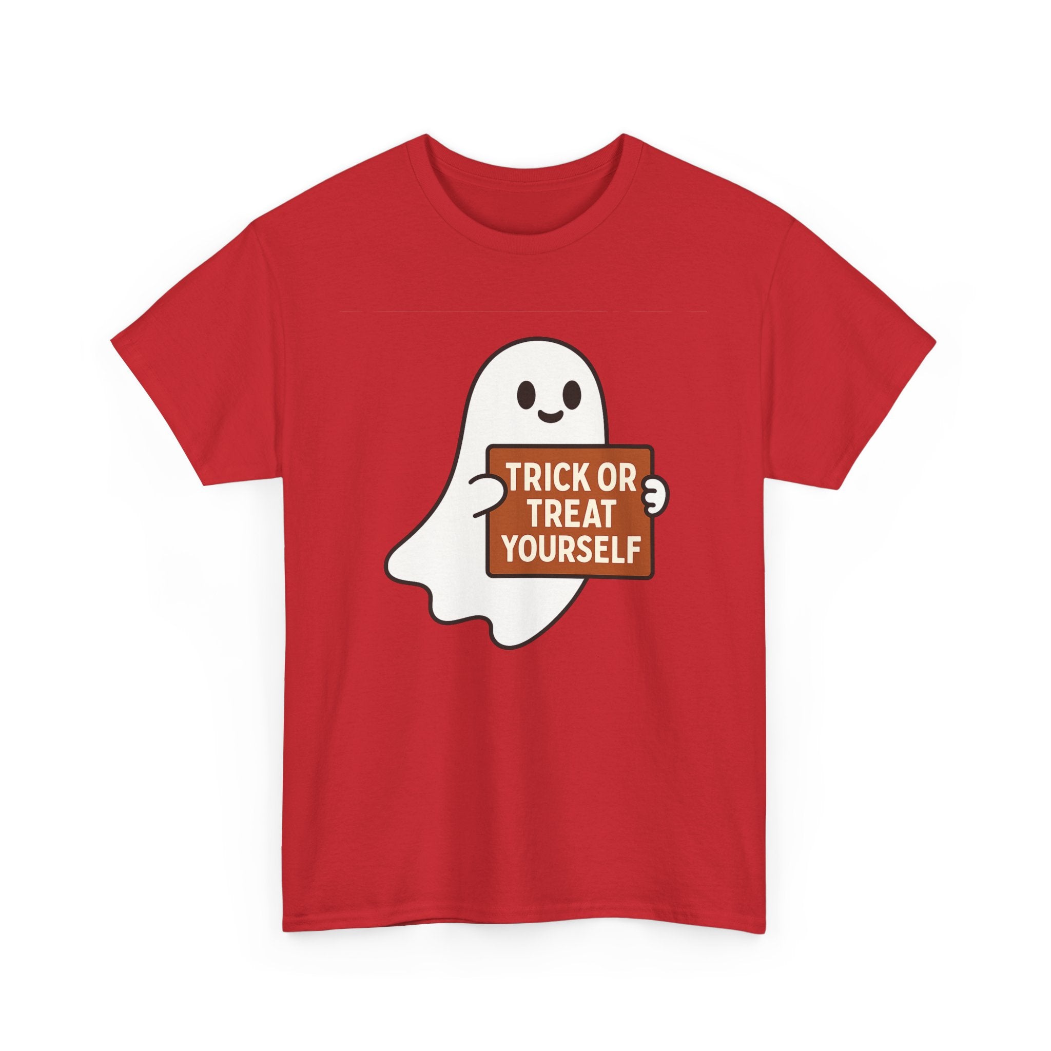Funny Halloween Ghost Tee, Unisex Heavy Cotton Tee, Trick or Treat Yourself Shirt, Spooky Gift, Autumn Apparel, Halloween Costume