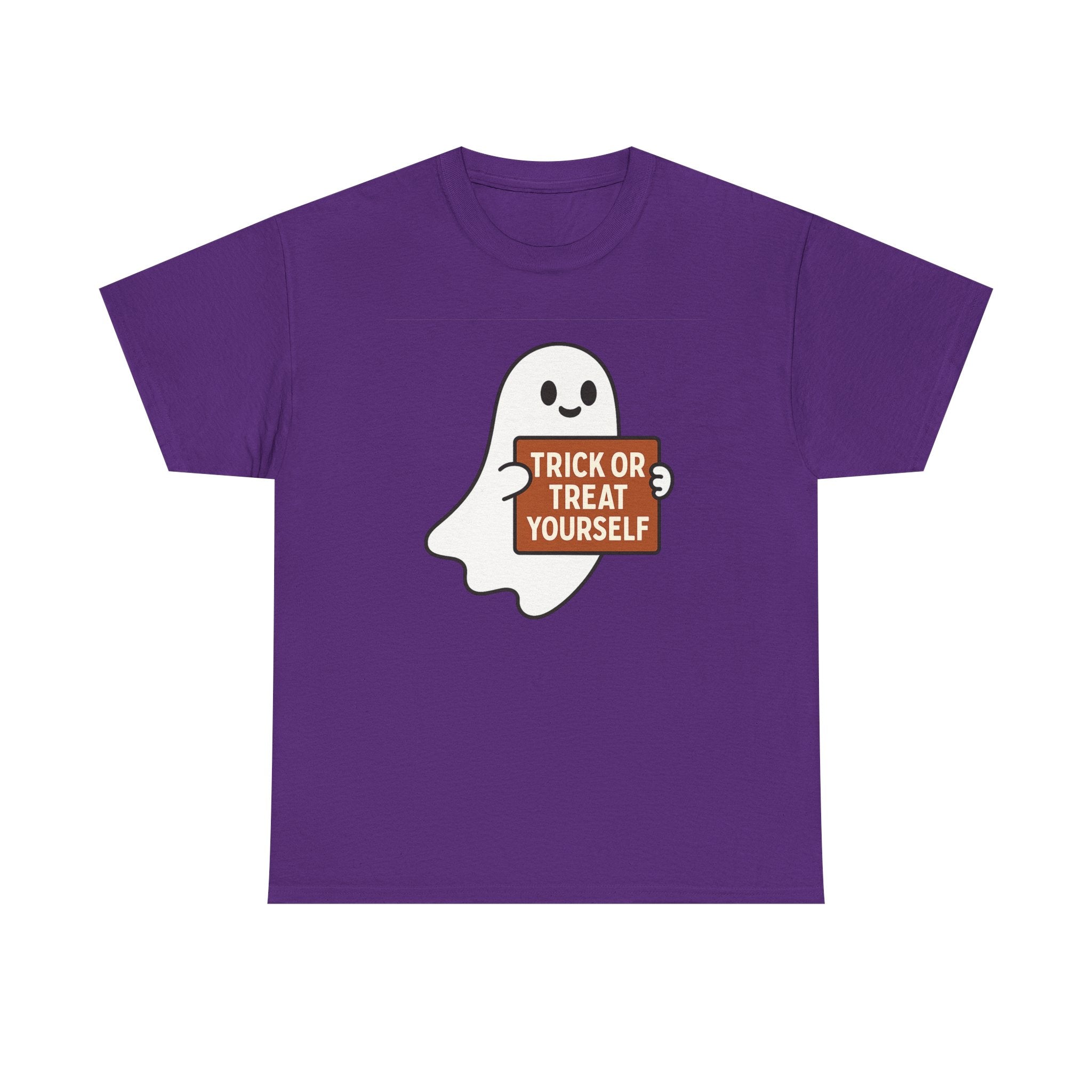 Funny Halloween Ghost Tee, Unisex Heavy Cotton Tee, Trick or Treat Yourself Shirt, Spooky Gift, Autumn Apparel, Halloween Costume