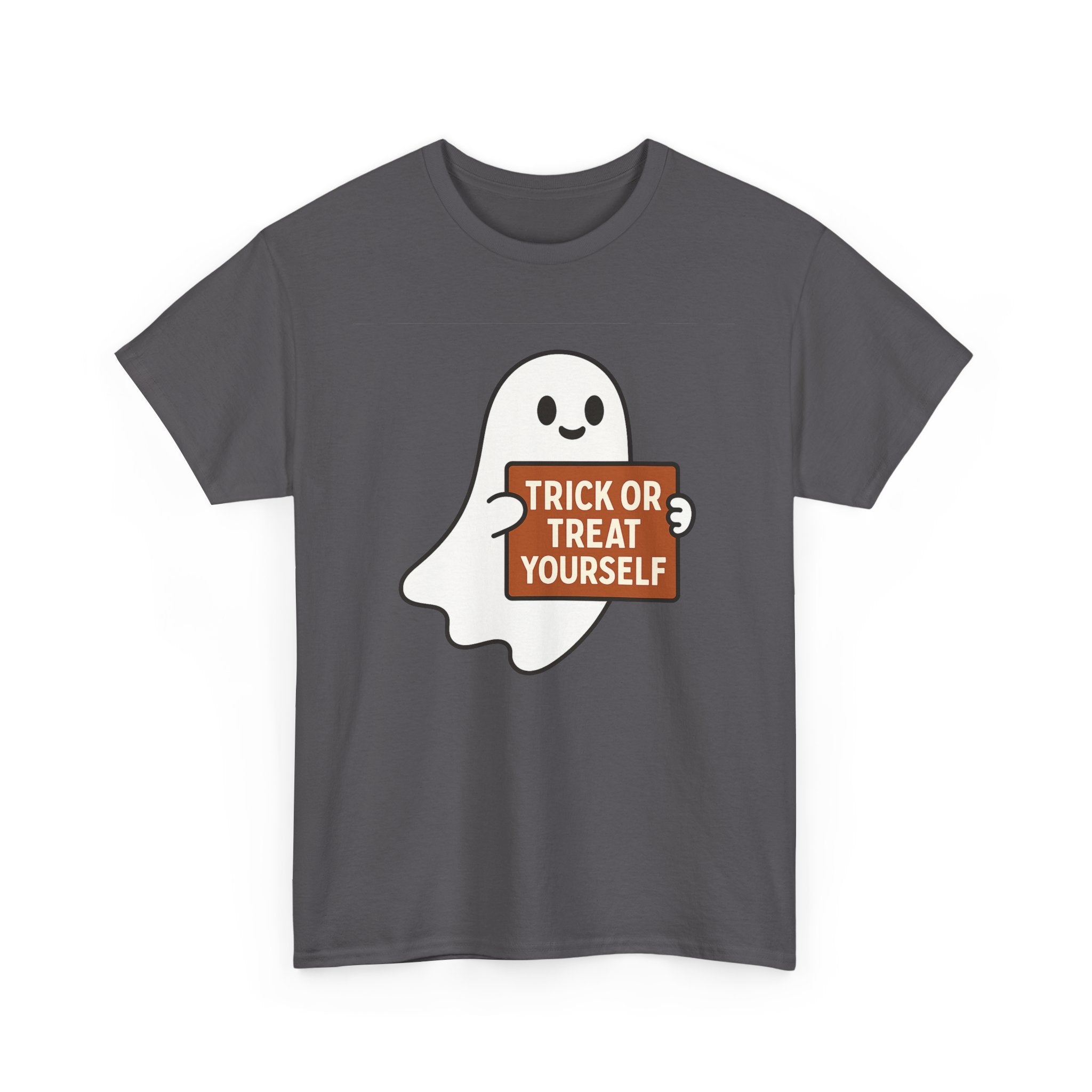 Funny Halloween Ghost Tee, Unisex Heavy Cotton Tee, Trick or Treat Yourself Shirt, Spooky Gift, Autumn Apparel, Halloween Costume