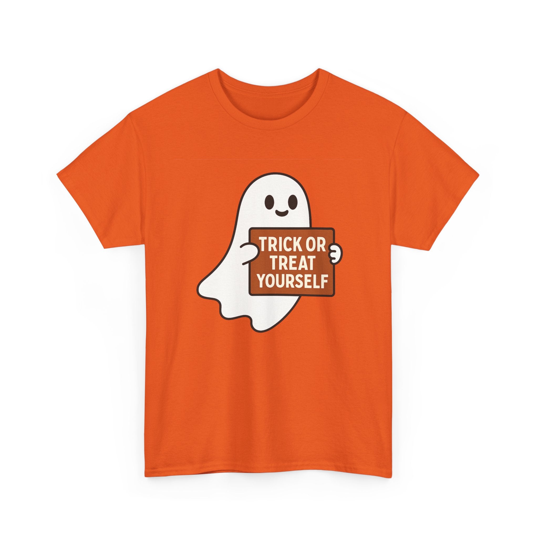 Funny Halloween Ghost Tee, Unisex Heavy Cotton Tee, Trick or Treat Yourself Shirt, Spooky Gift, Autumn Apparel, Halloween Costume