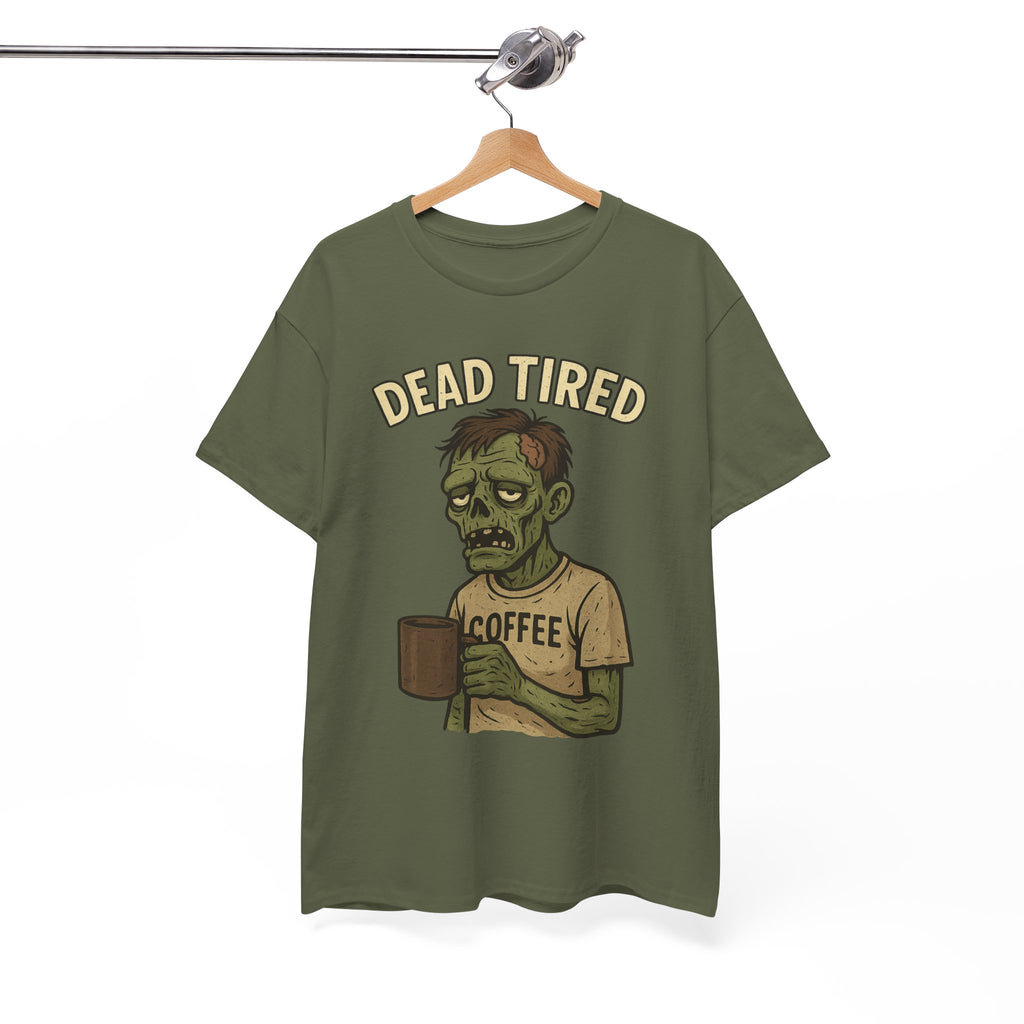 Dead Tired Unisex Heavy Cotton Tee - Perfect for Coffee Lovers, Halloween, Zombie Fans, Lazy Mornings, and Casual Wear