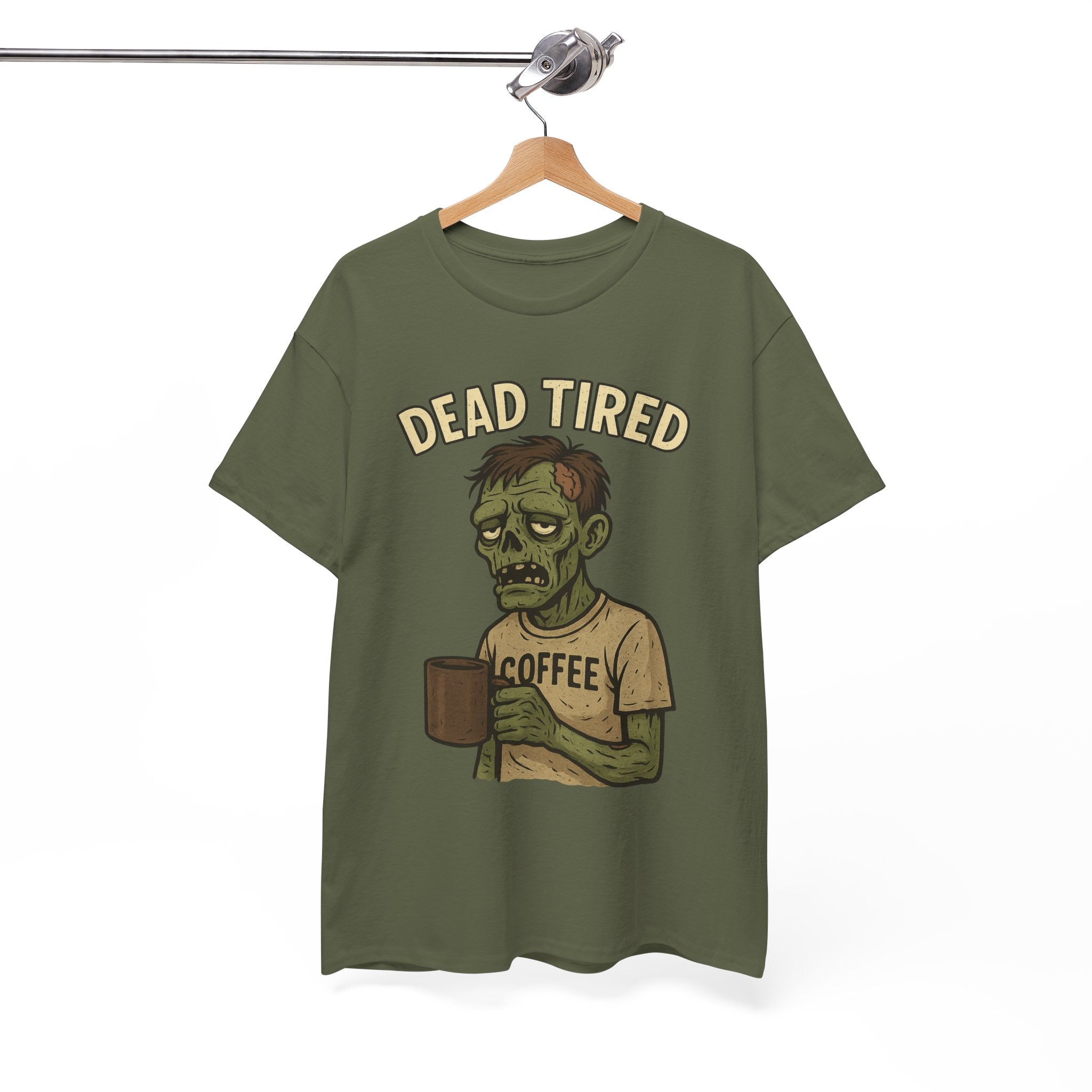 Dead Tired Unisex Heavy Cotton Tee - Perfect for Coffee Lovers, Halloween, Zombie Fans, Lazy Mornings, and Casual Wear