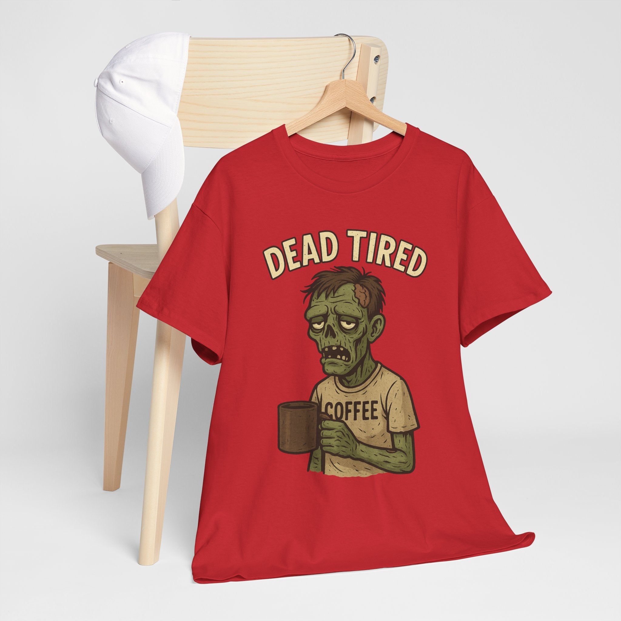 Dead Tired Unisex Heavy Cotton Tee - Perfect for Coffee Lovers, Halloween, Zombie Fans, Lazy Mornings, and Casual Wear