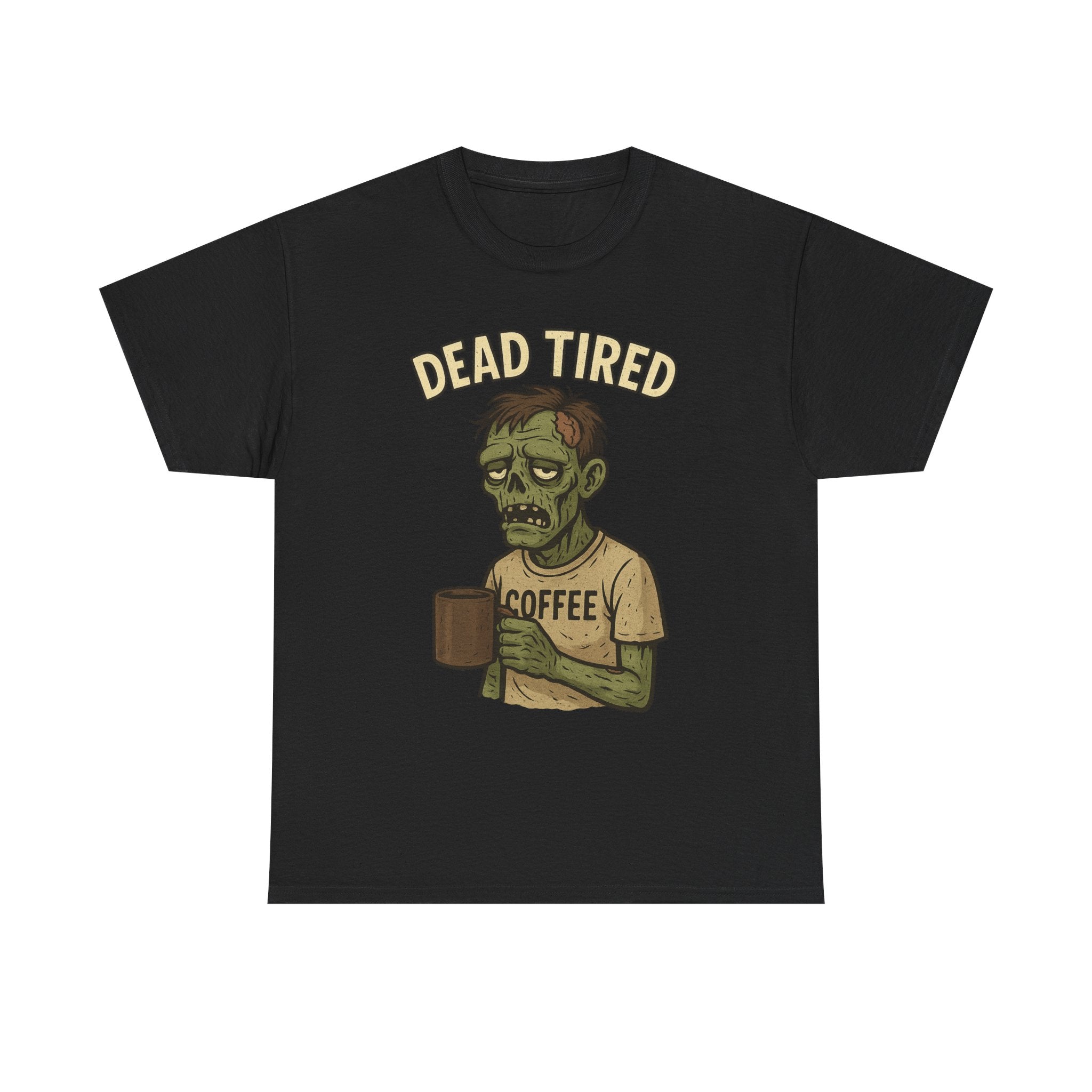 Dead Tired Unisex Heavy Cotton Tee - Perfect for Coffee Lovers, Halloween, Zombie Fans, Lazy Mornings, and Casual Wear
