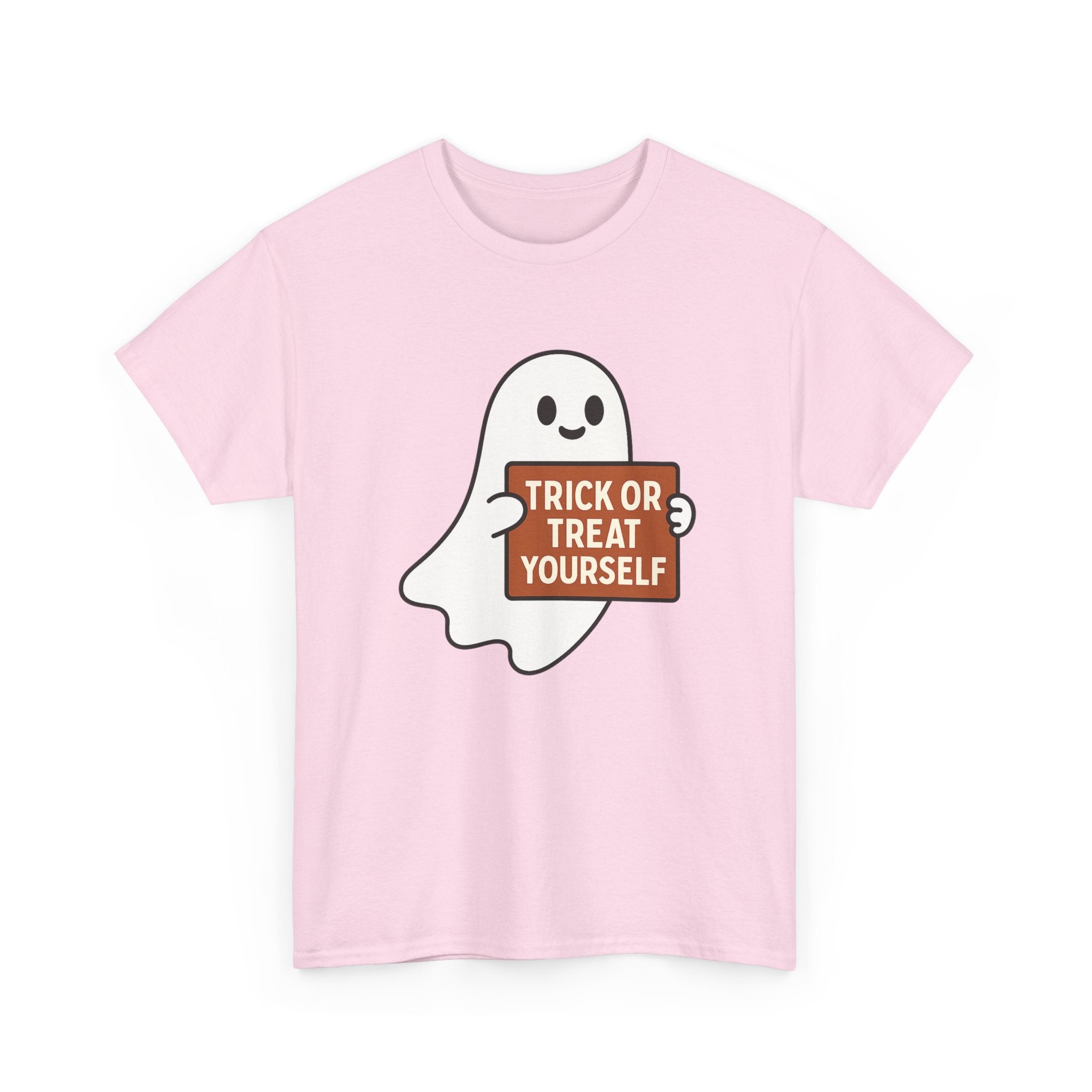 Funny Halloween Ghost Tee, Unisex Heavy Cotton Tee, Trick or Treat Yourself Shirt, Spooky Gift, Autumn Apparel, Halloween Costume