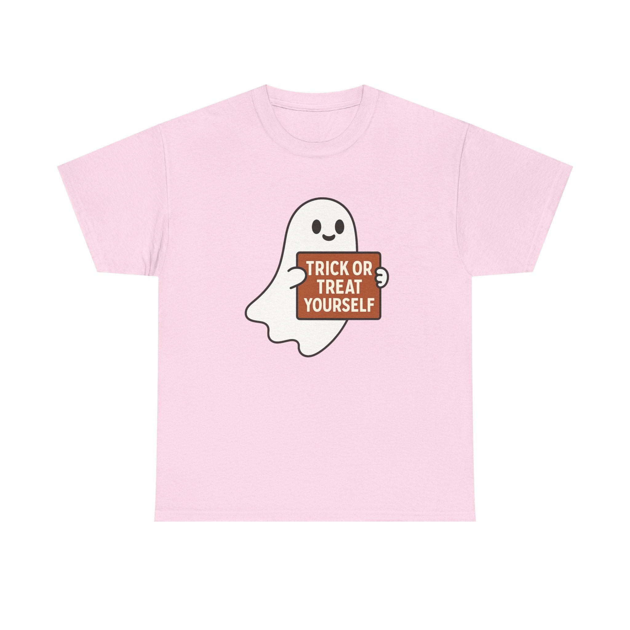 Funny Halloween Ghost Tee, Unisex Heavy Cotton Tee, Trick or Treat Yourself Shirt, Spooky Gift, Autumn Apparel, Halloween Costume