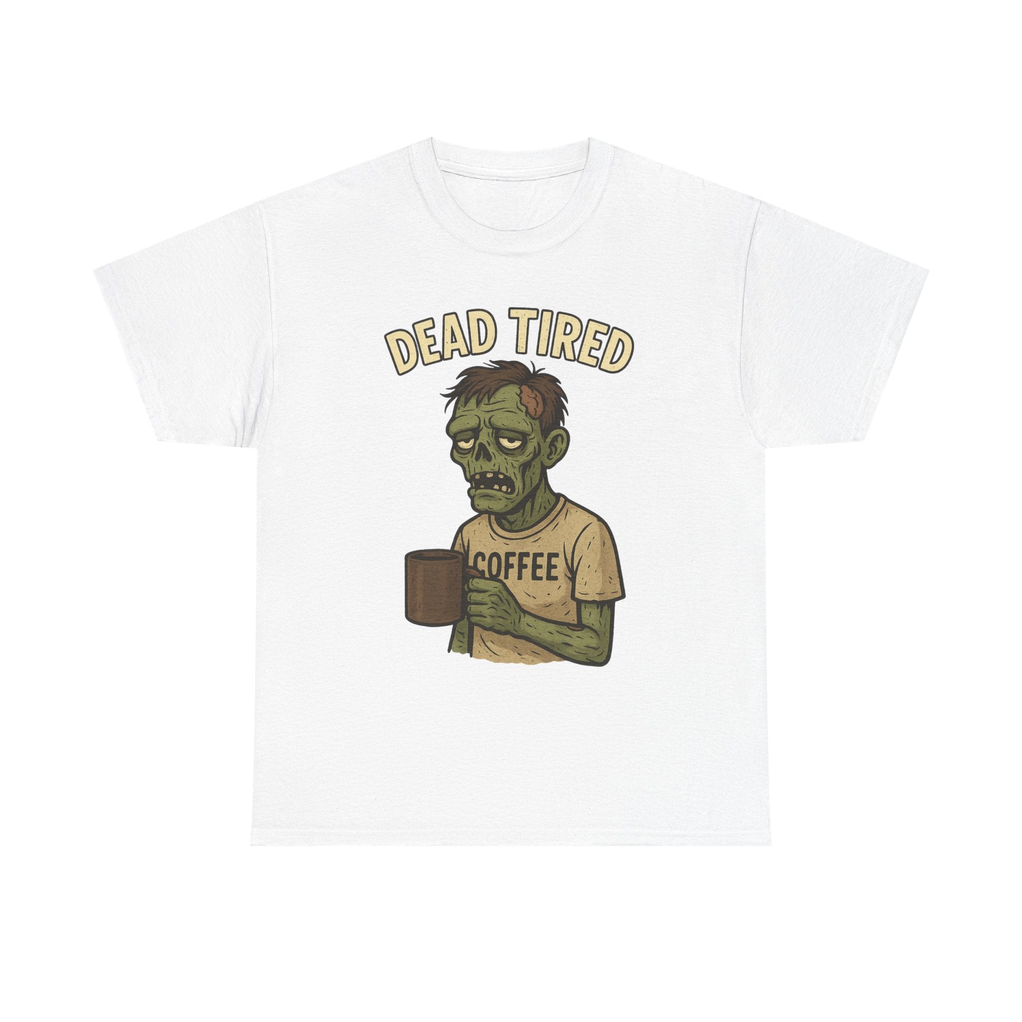 Dead Tired Unisex Heavy Cotton Tee - Perfect for Coffee Lovers, Halloween, Zombie Fans, Lazy Mornings, and Casual Wear