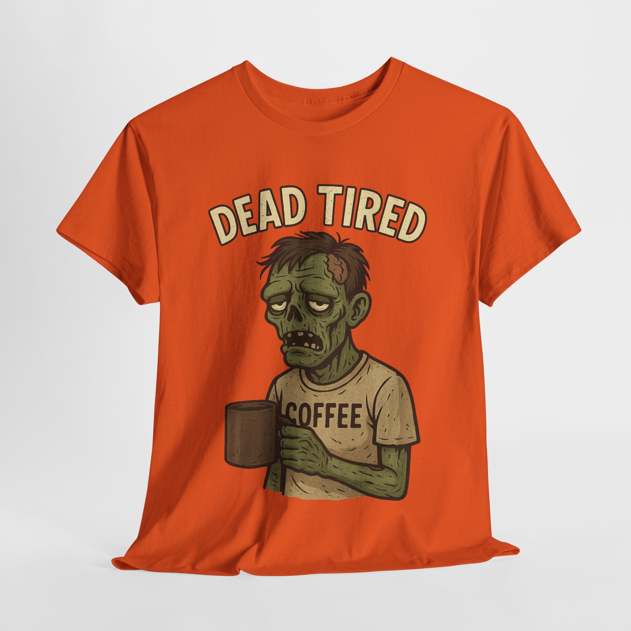 Dead Tired Unisex Heavy Cotton Tee - Perfect for Coffee Lovers, Halloween, Zombie Fans, Lazy Mornings, and Casual Wear