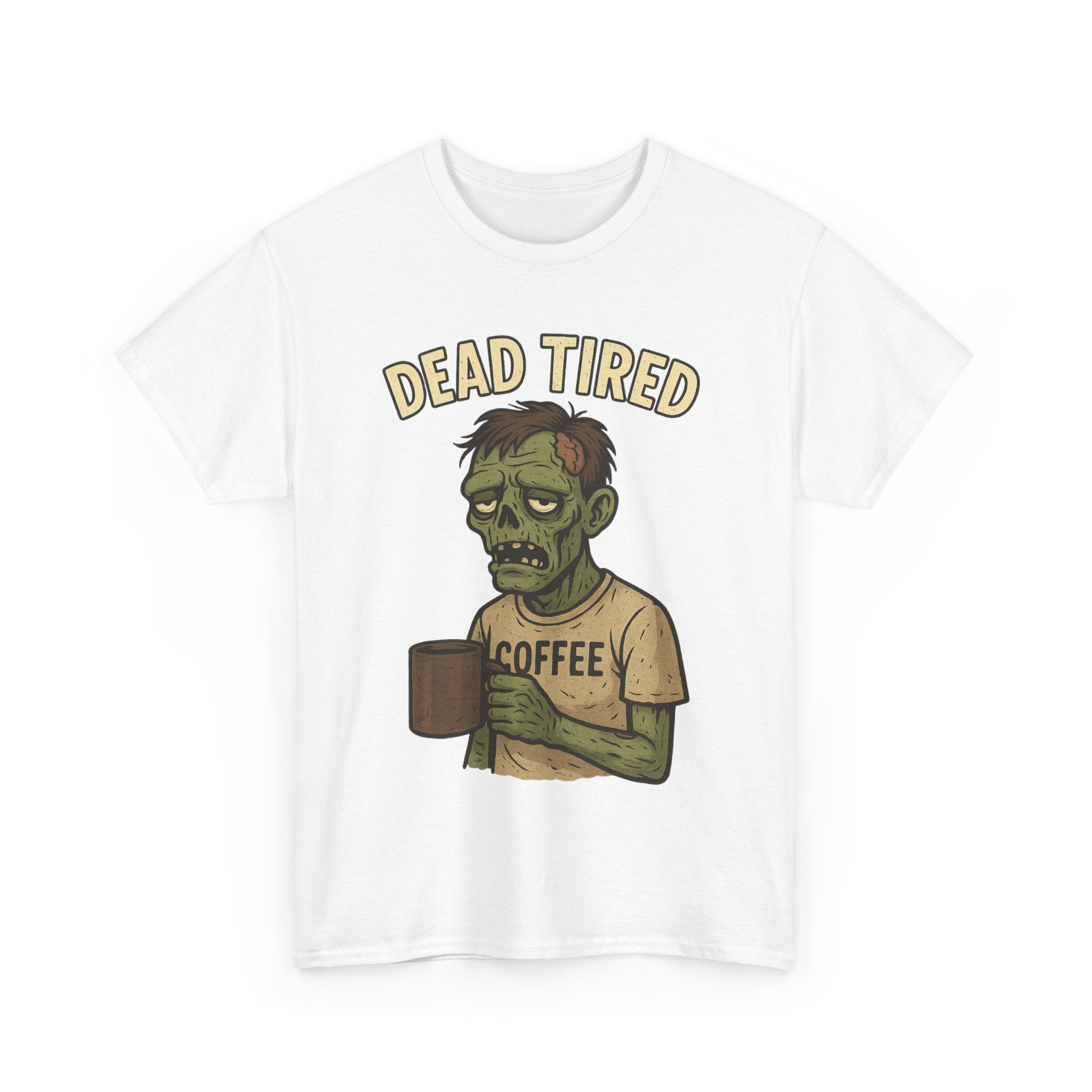 Dead Tired Unisex Heavy Cotton Tee - Perfect for Coffee Lovers, Halloween, Zombie Fans, Lazy Mornings, and Casual Wear