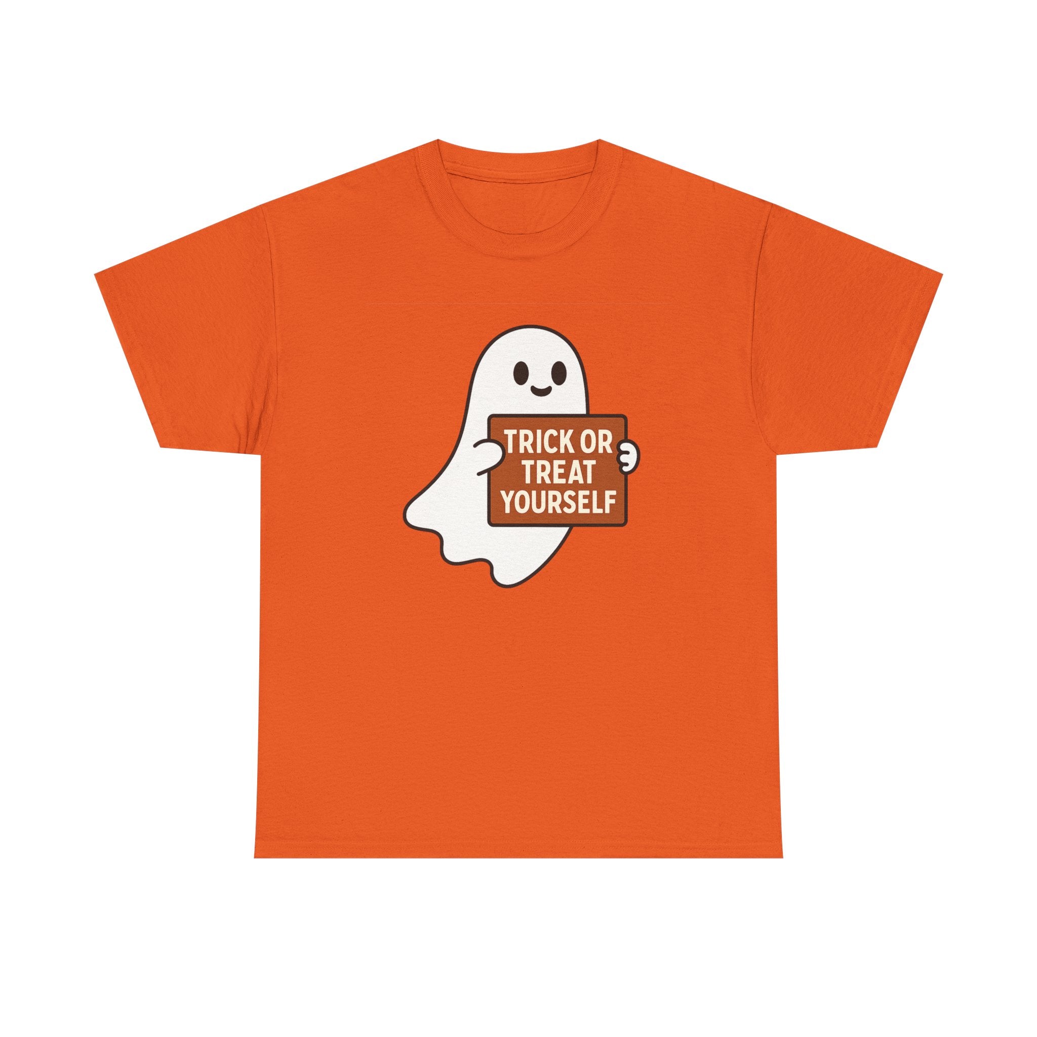 Funny Halloween Ghost Tee, Unisex Heavy Cotton Tee, Trick or Treat Yourself Shirt, Spooky Gift, Autumn Apparel, Halloween Costume