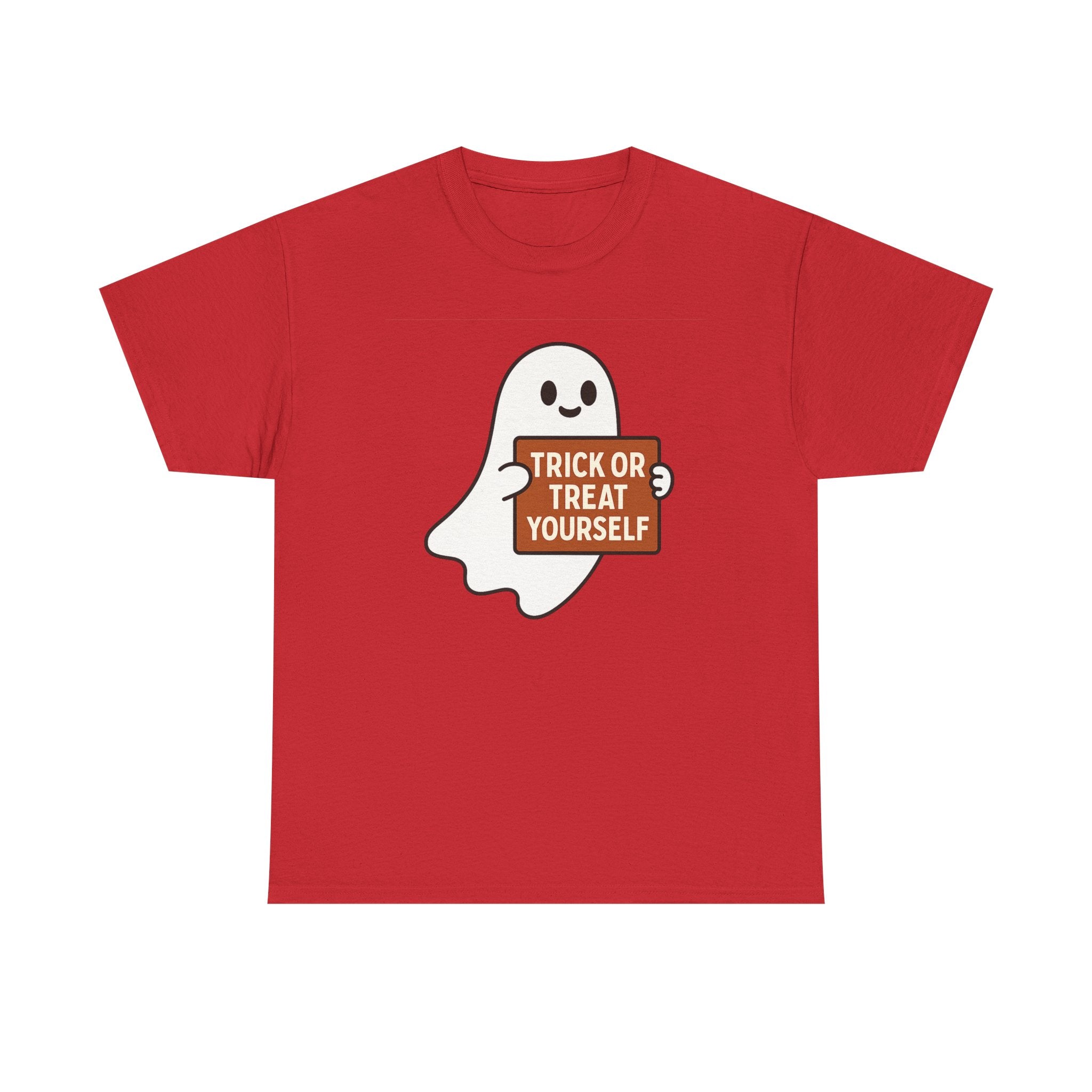 Funny Halloween Ghost Tee, Unisex Heavy Cotton Tee, Trick or Treat Yourself Shirt, Spooky Gift, Autumn Apparel, Halloween Costume